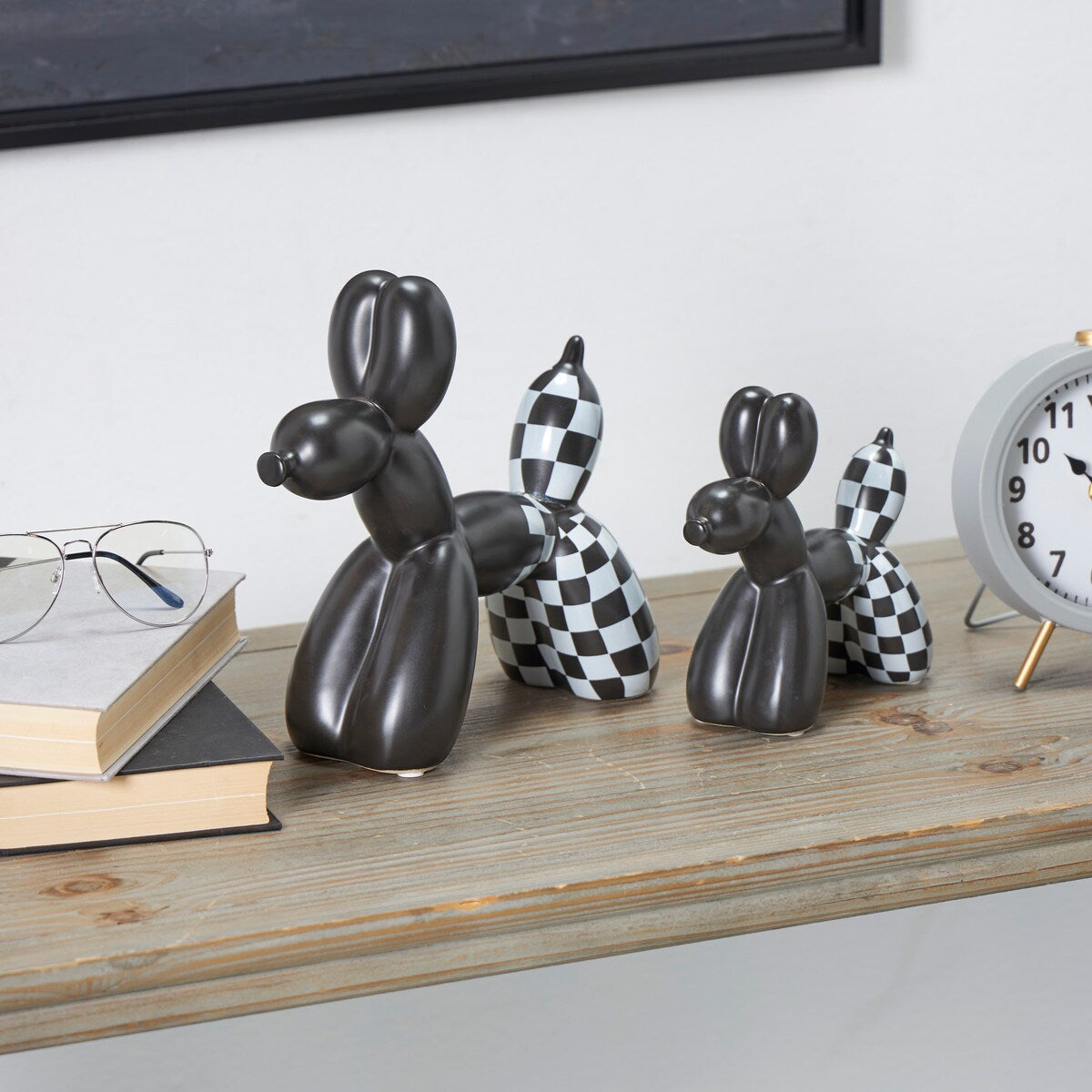 Porcelain Ceramic Dog Balloon Sculpture - Set of 2 Gold, White, black, Silver or Multi Colored - Roche River Decor