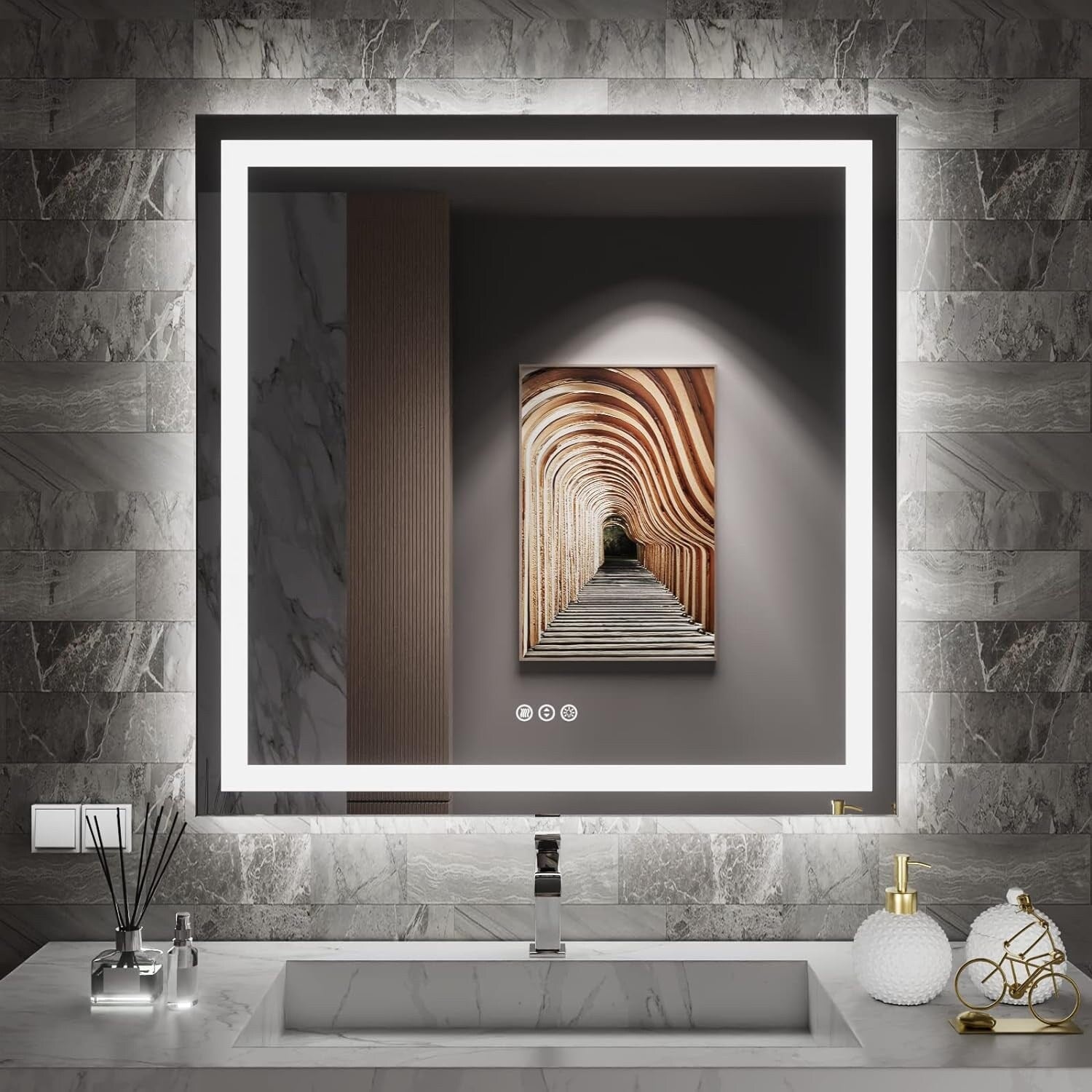 KIOTEE LED Mirror Lights Anti-Fog Frameless Bathroom Vanity Mirror in Tempered Glass