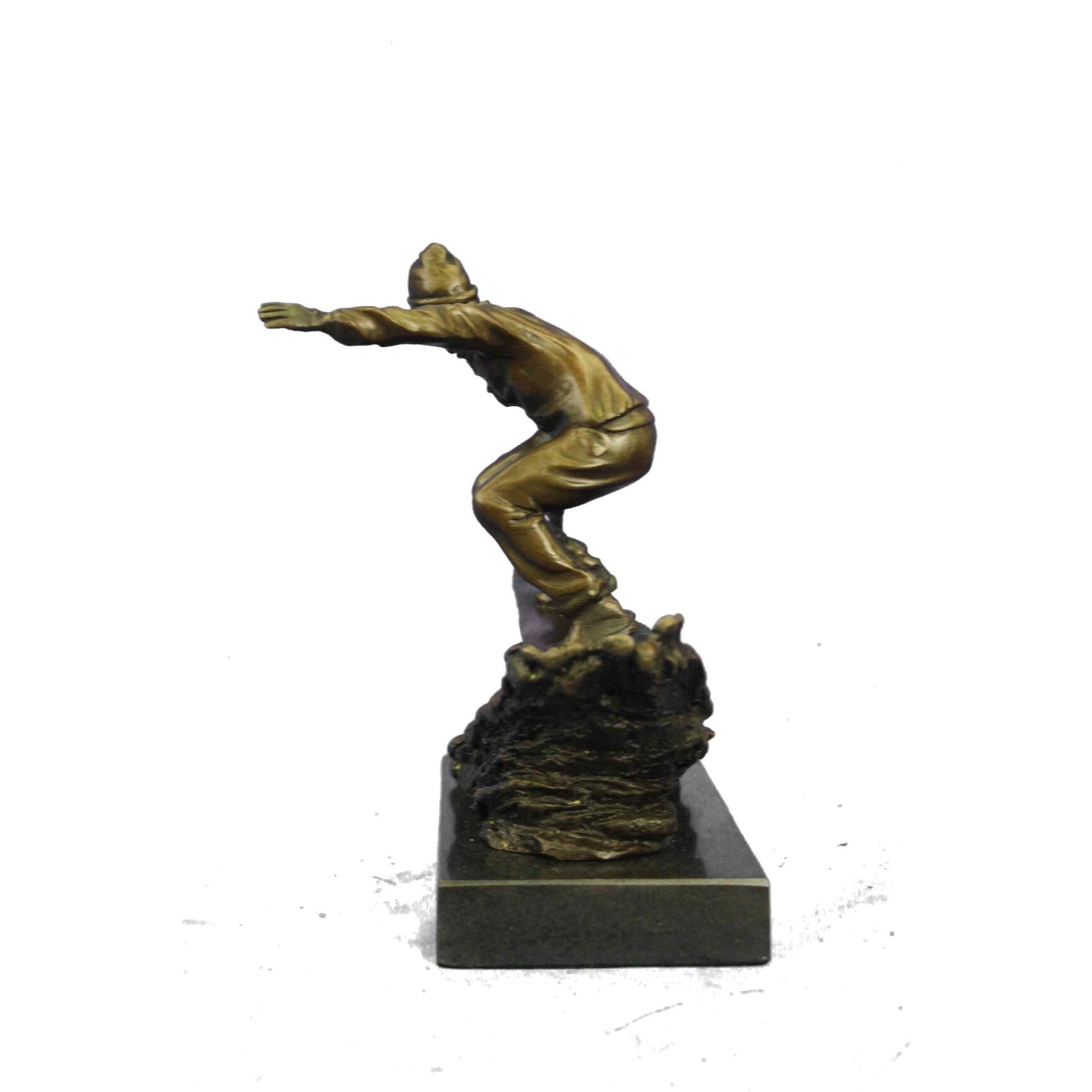 Real Bronze Marble Ski Snowboarder Winter Sport Figurine Sculpture Figural Decor