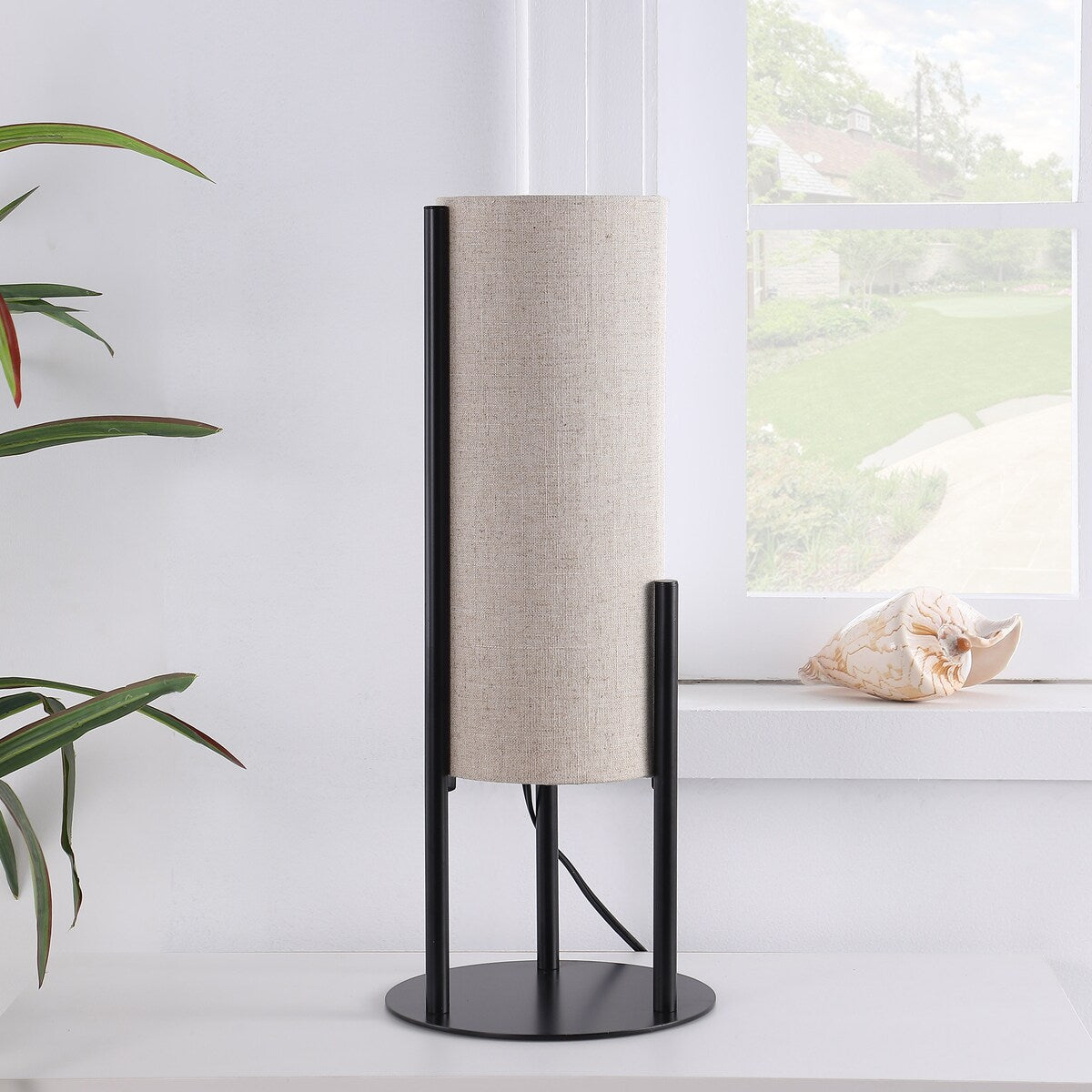 22 In. H Modern Upright Beige Linen Drum Accent Table Lamp