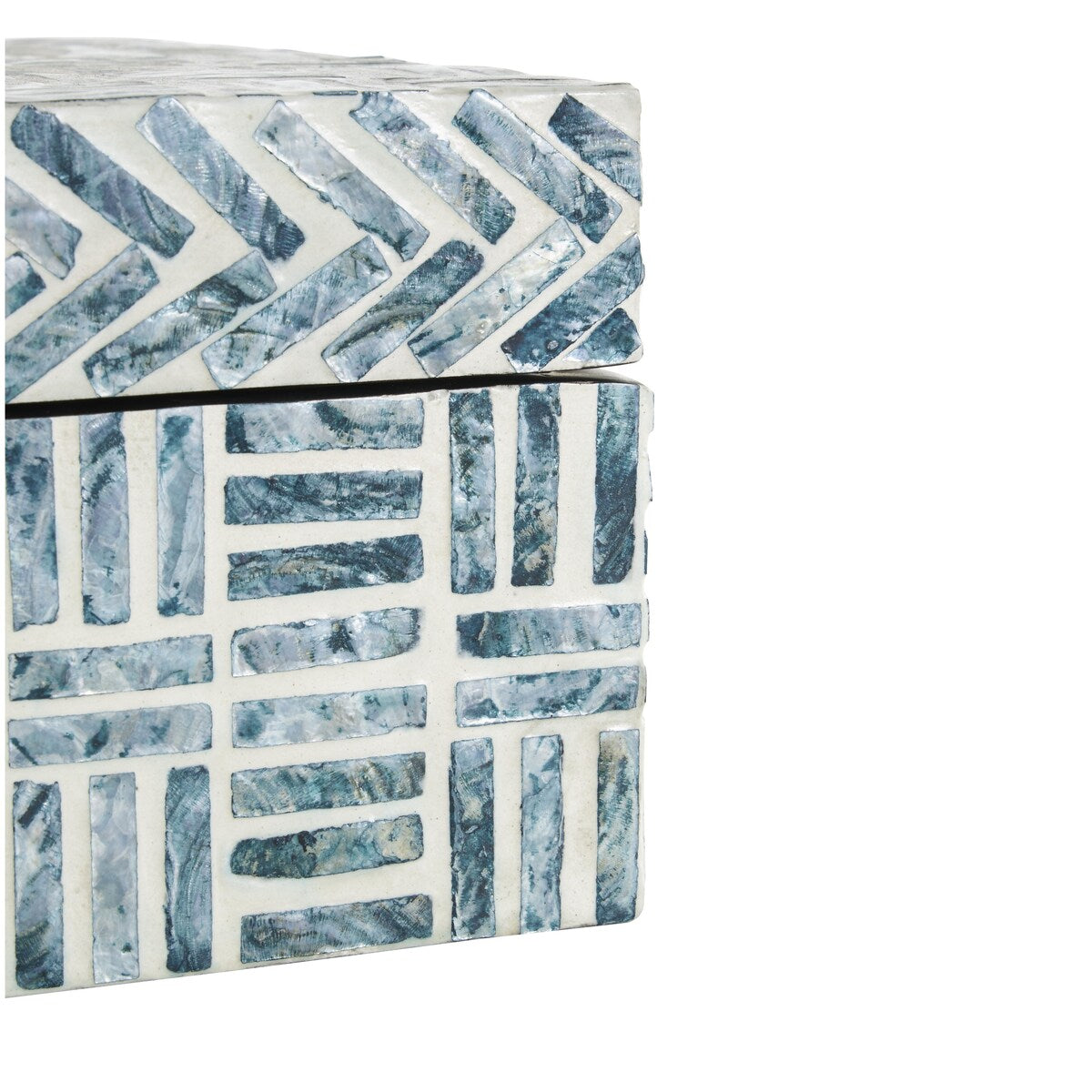 Mother of Pearl Shell Geometric Handmade Mosaic Storage Decorative Box with Cream Underlay - Set of 2 Blue - Roche River Decor