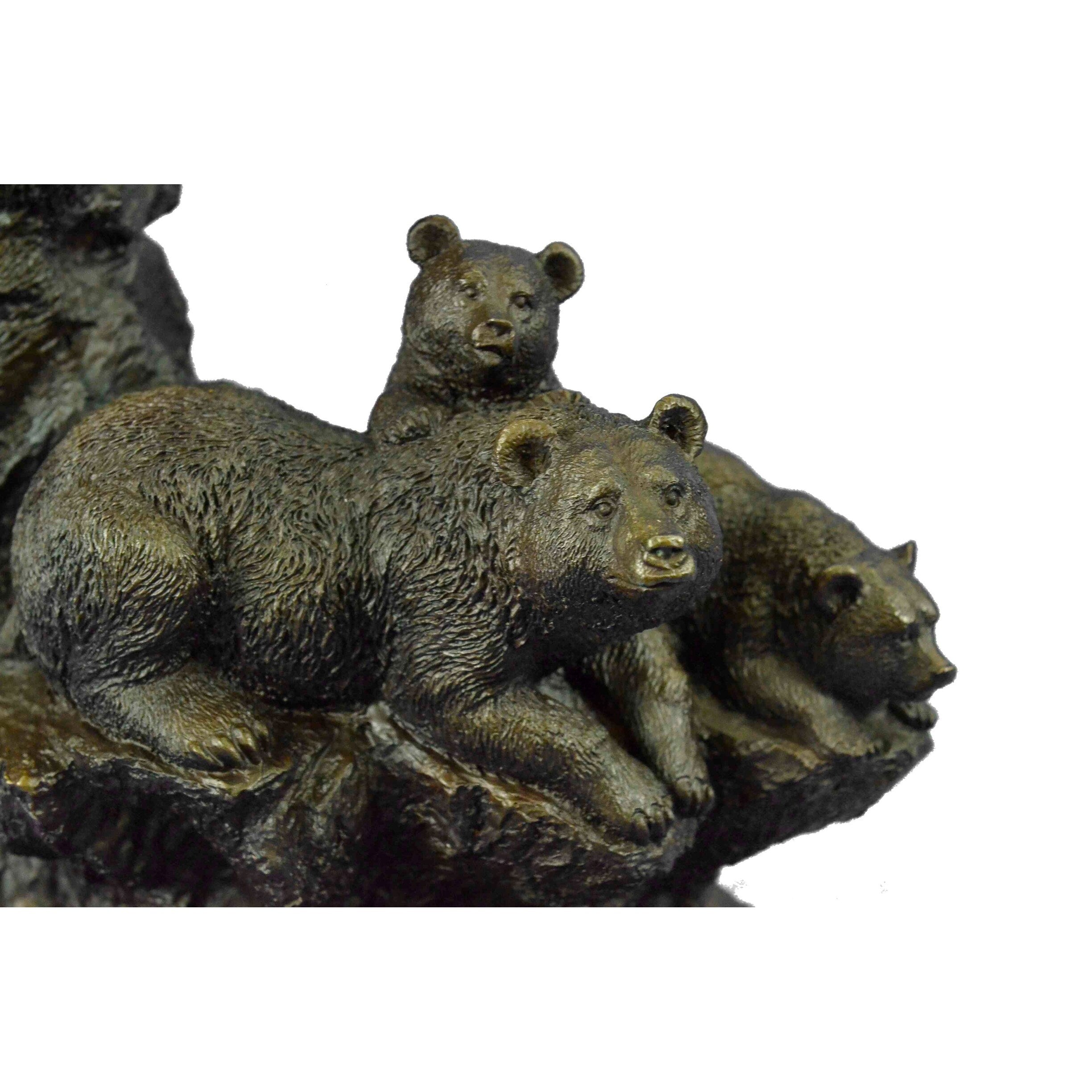 Western Art Deco Black Bear Mother Bronze Marble Sculpture Statue Hot Cast Gift