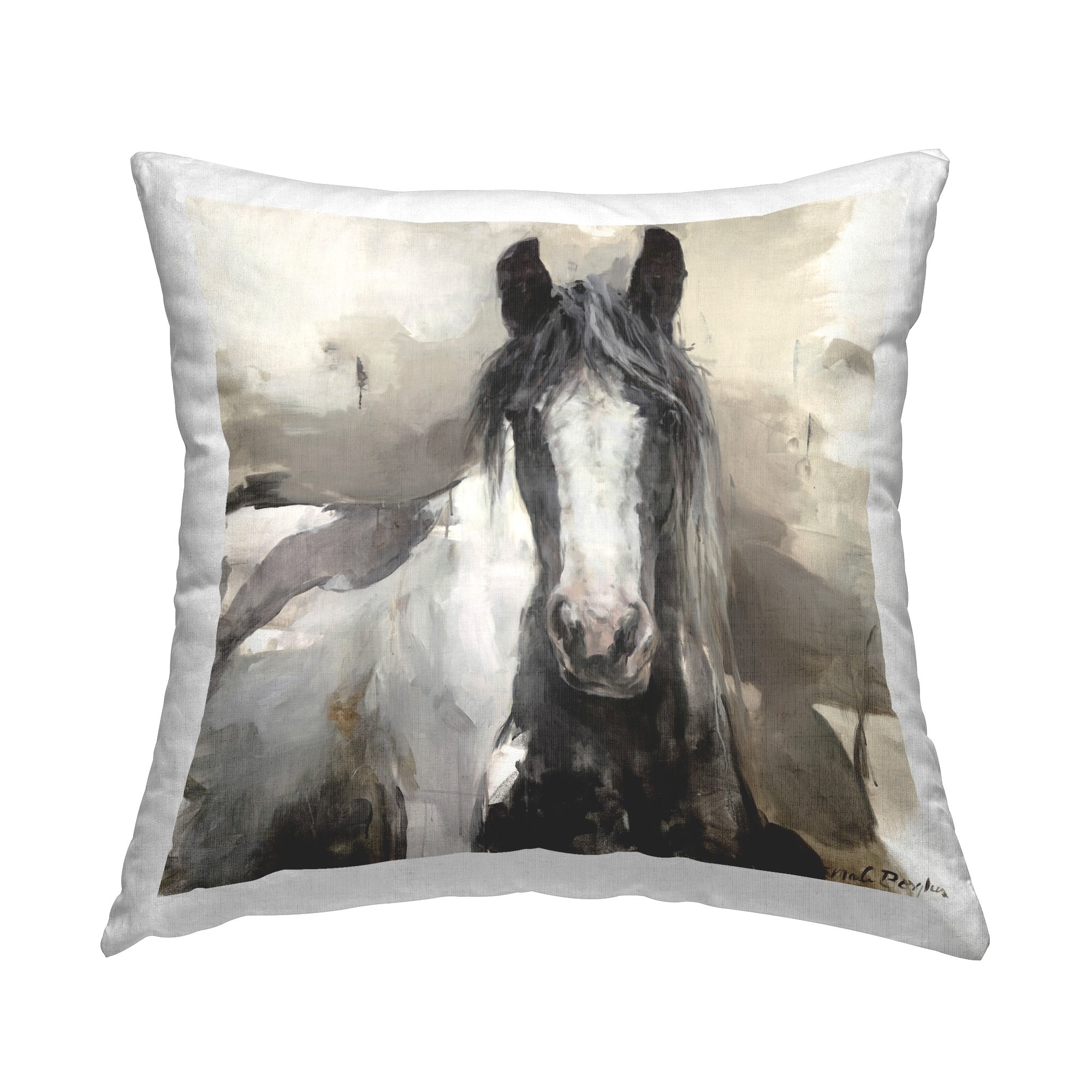 Stupell Grey & Beige Horse Abstract Decorative Printed Throw Pillow Design by Marilyn Borglum