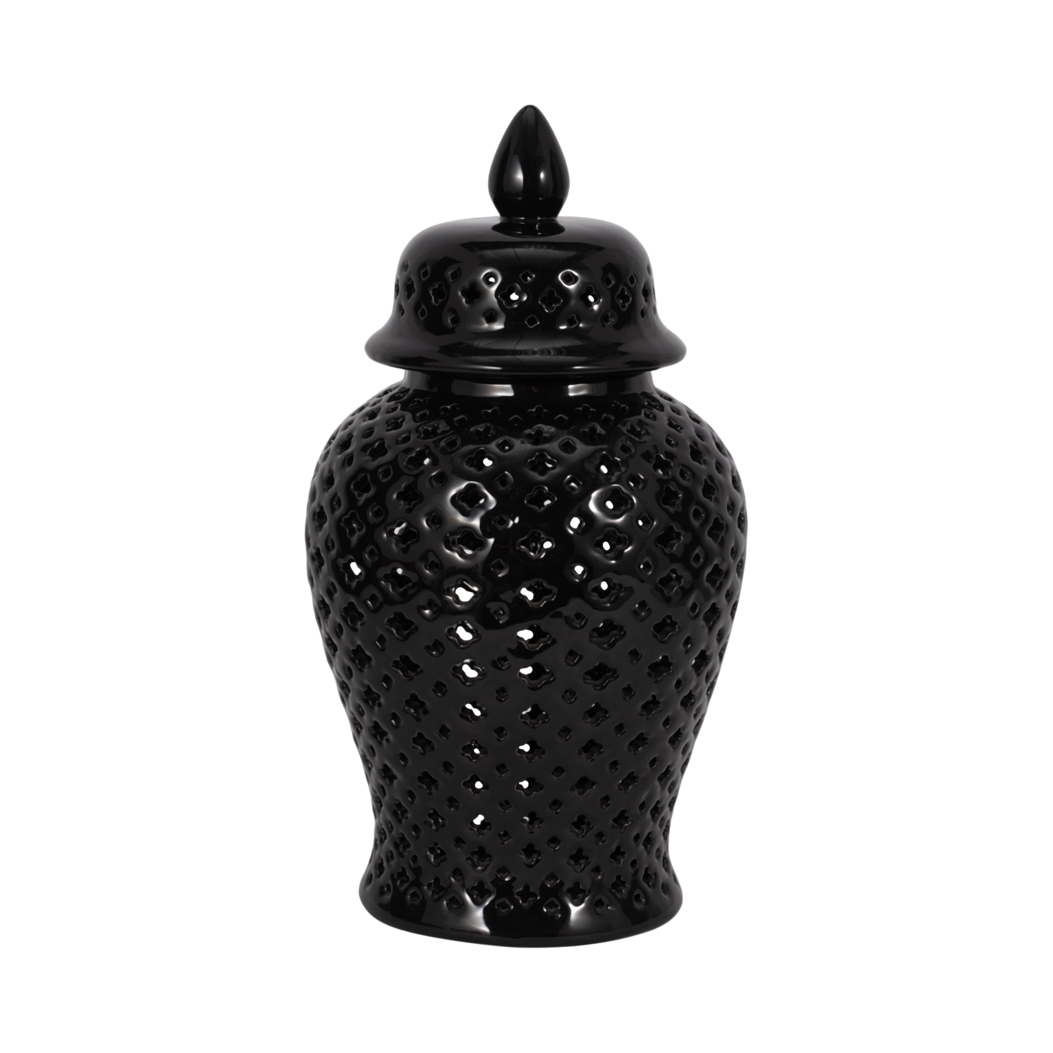 Sagebrook Home Neutral Modern Ceramic Cut Out Temple Jar with Lid