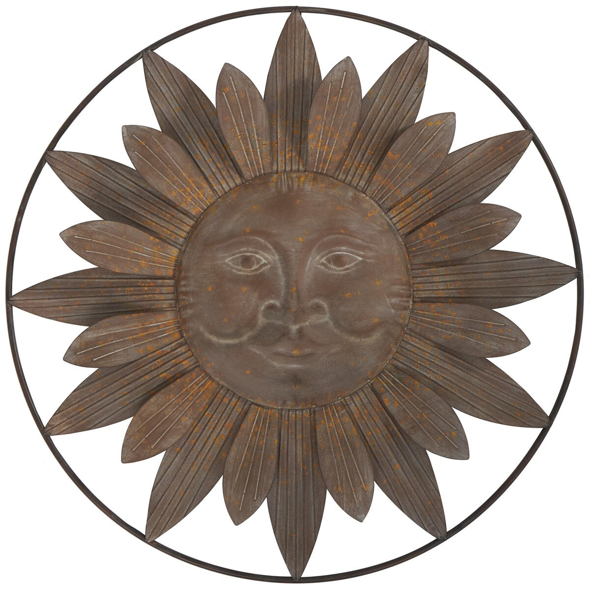 Metal Sun Indoor Outdoor Home Wall Decor with Distressed Copper Like Finish - Brown - Roche River Decor