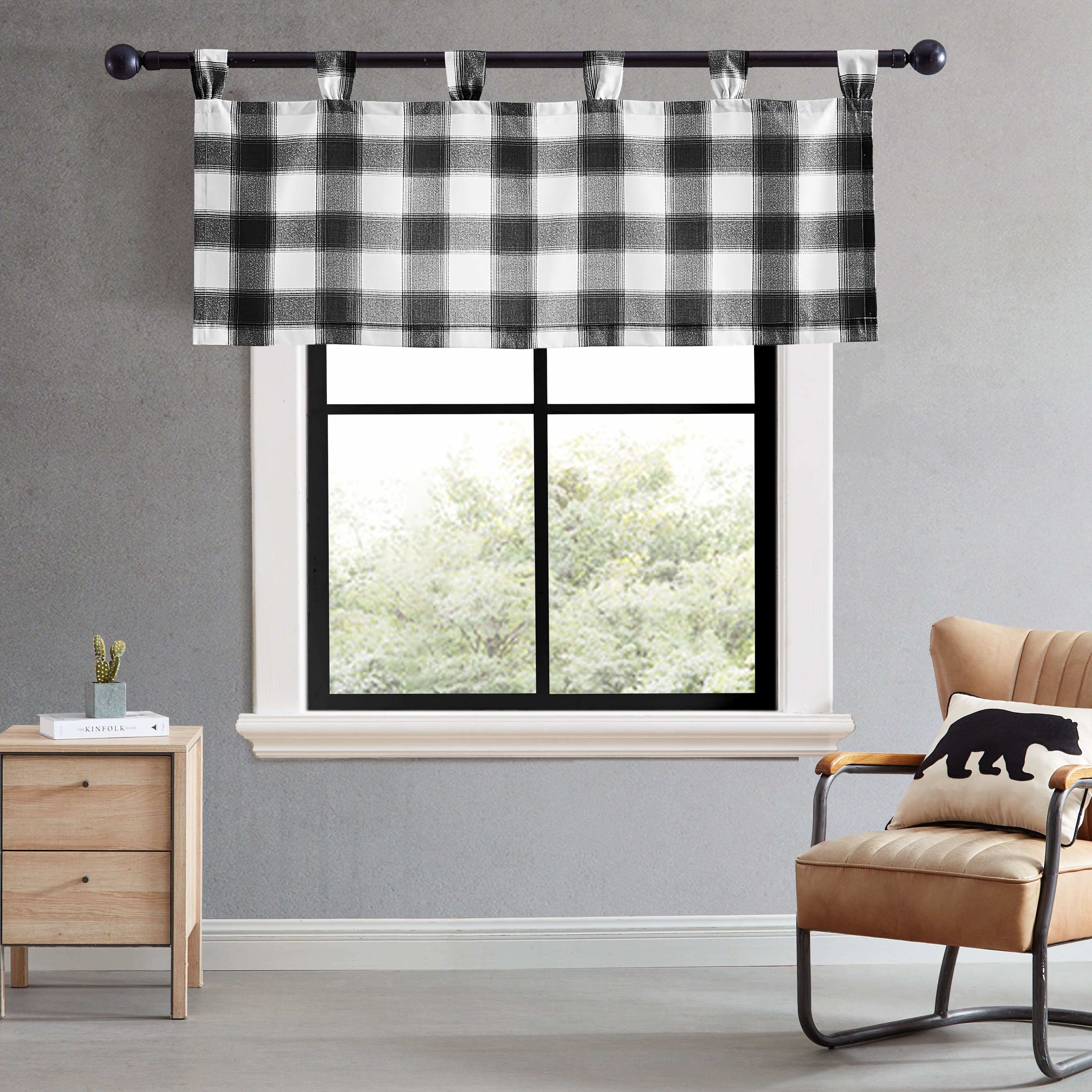 Eddie Bauer Canyon Plaid White Tab Top Window Valance - 50 x 20