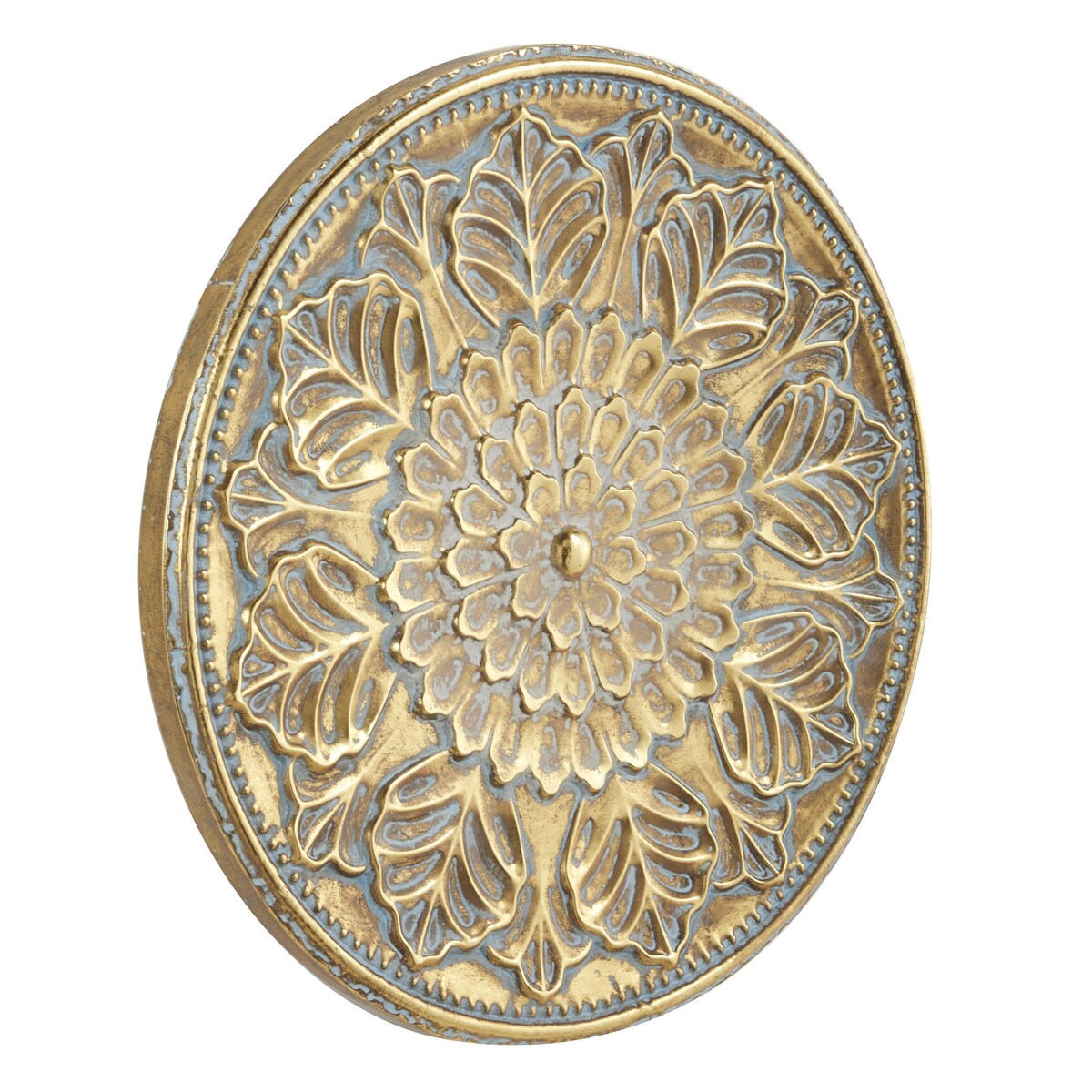 Metal Plate Home Wall Decor with Embossed Details - Gold - Roche River Decor