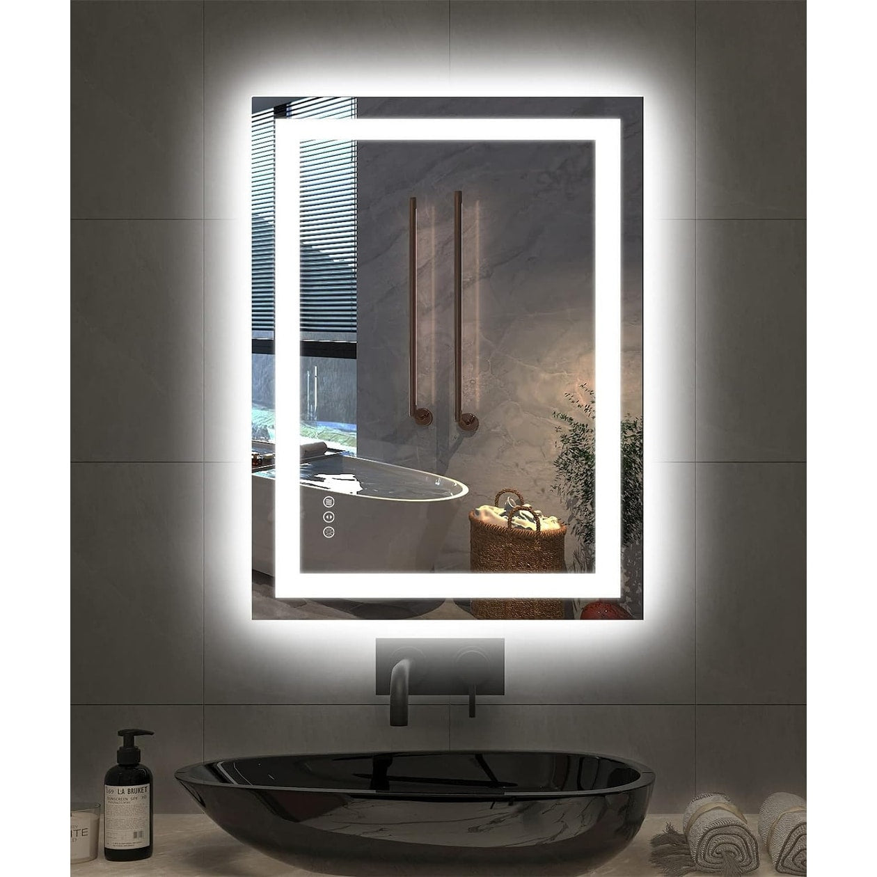 KIOTEE LED Mirror Lights Anti-Fog Frameless Bathroom Vanity Mirror in Tempered Glass