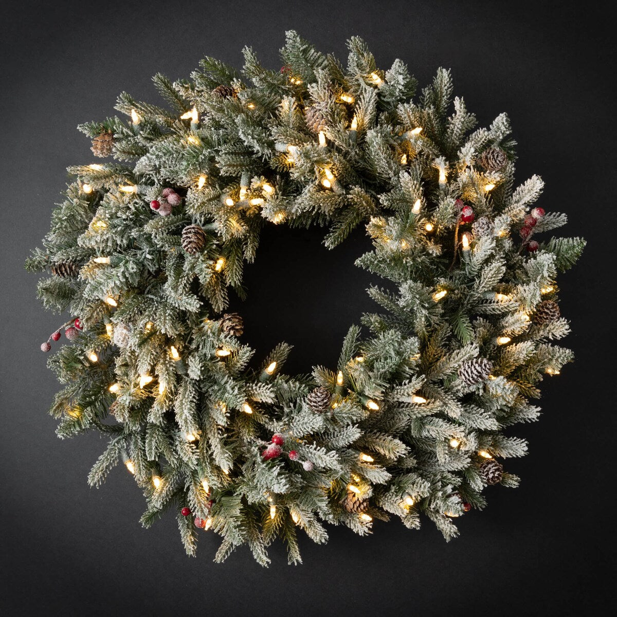 25H Sullivans Artificial Christmas Frosted Pine Pre-Lit Wreath, Green-White