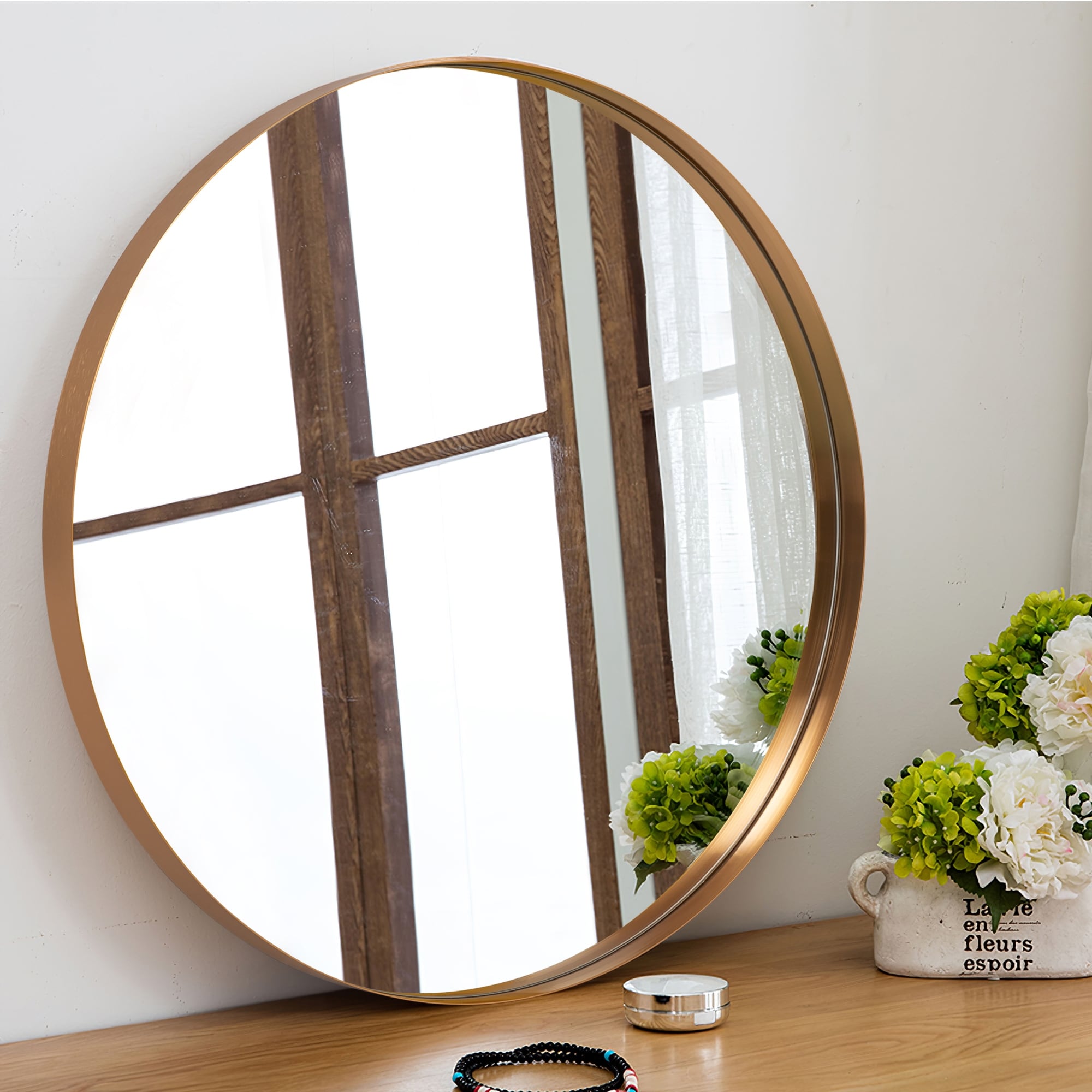 Modern Deep Frame Wall-Mounted Vanity Round Mirror