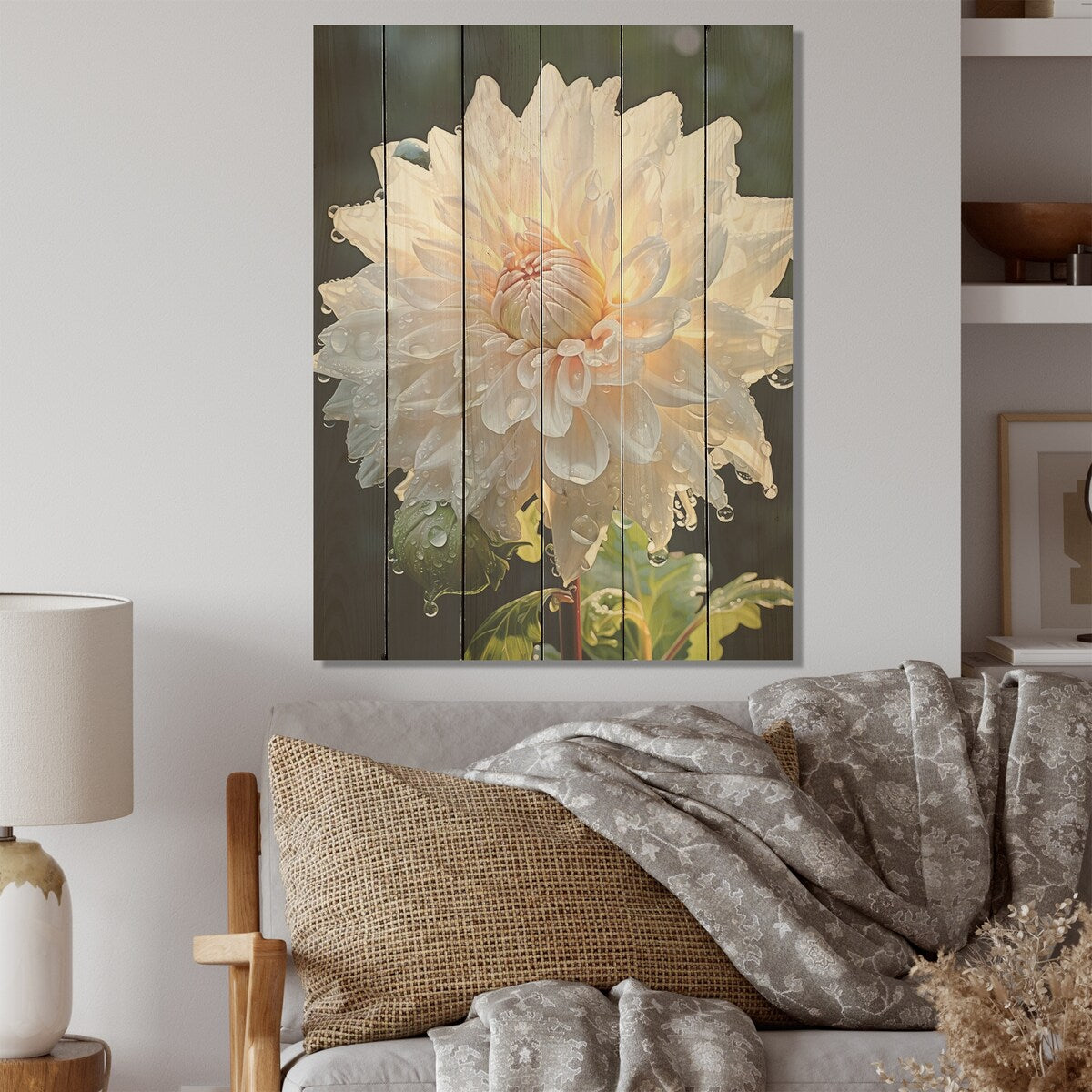 Designart A Dance Of White Dahlias Florescence Dahlia Wood Wall Decor - Traditional Wood Panel On Natural Pine Wood