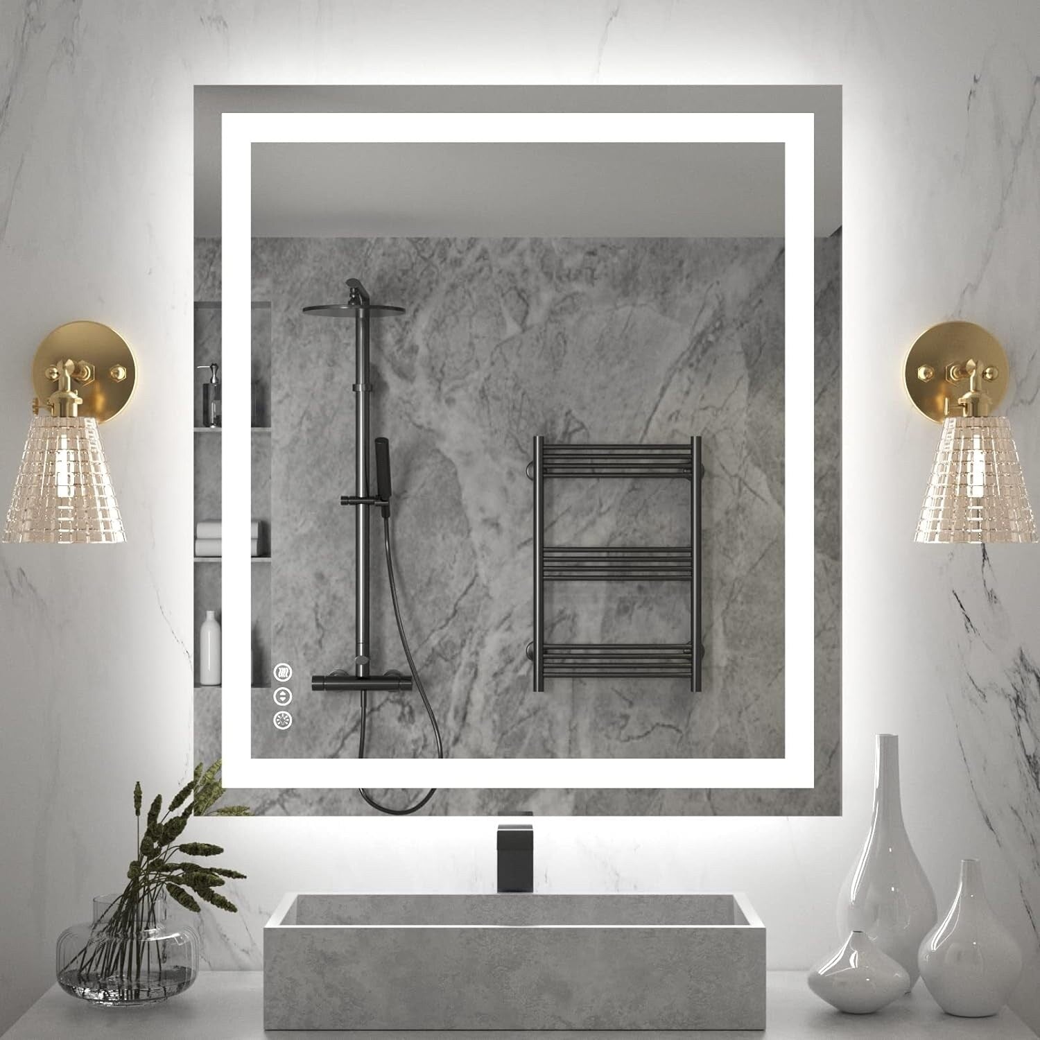 KIOTEE LED Mirror Lights Anti-Fog Frameless Bathroom Vanity Mirror in Tempered Glass