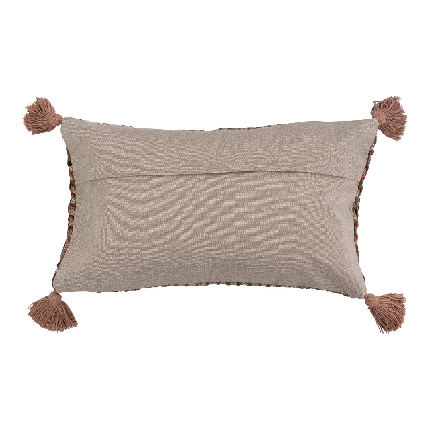 Woven Cotton Blend Lumbar Pillow with Tassels and Chambray Back