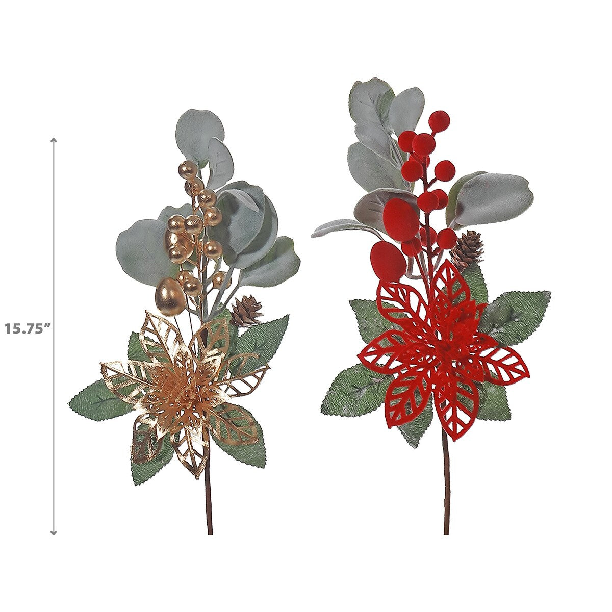 Cutout Poinsettia And Berry Spray - Set of 6 - Multi