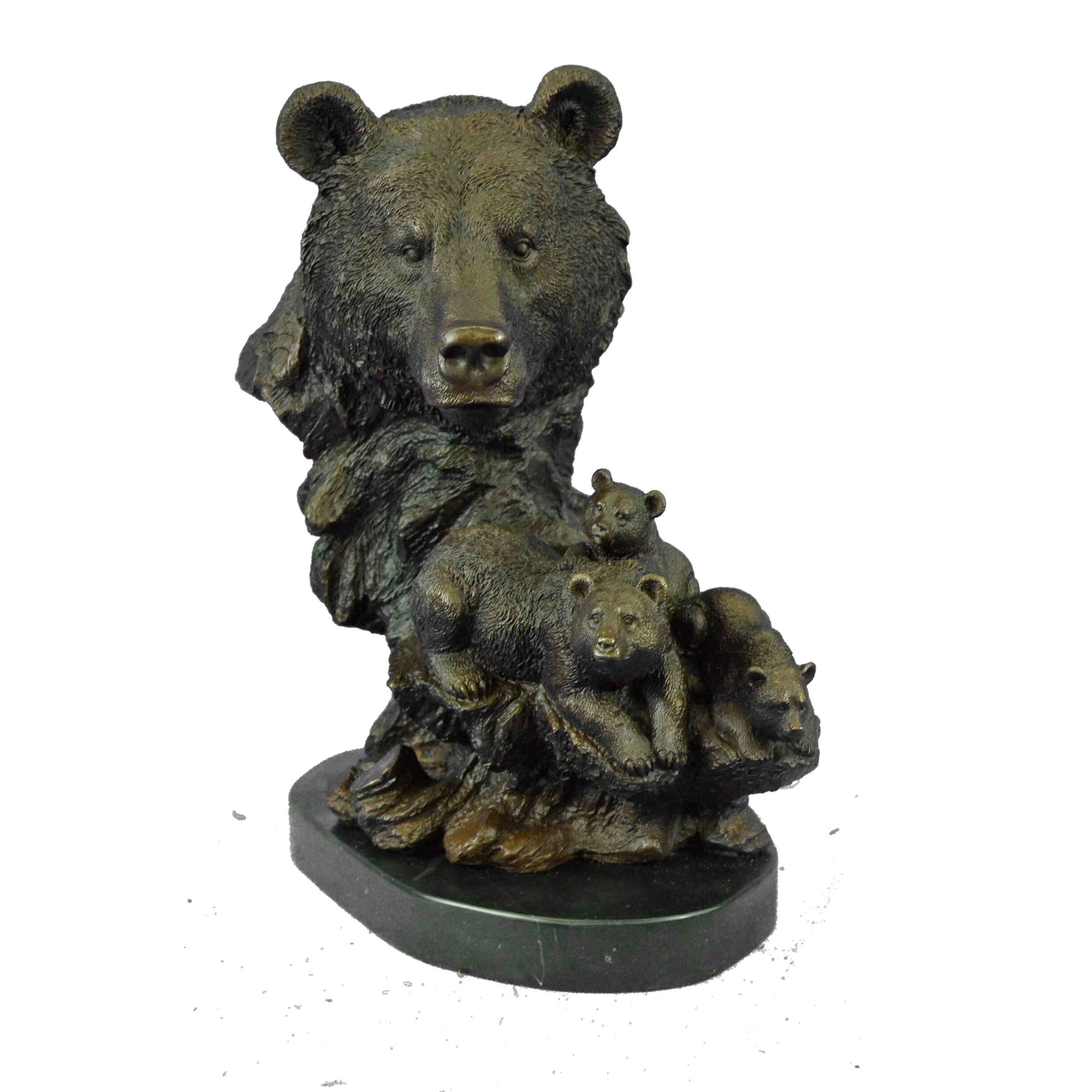 Western Art Deco Black Bear Mother Bronze Marble Sculpture Statue Hot Cast Gift