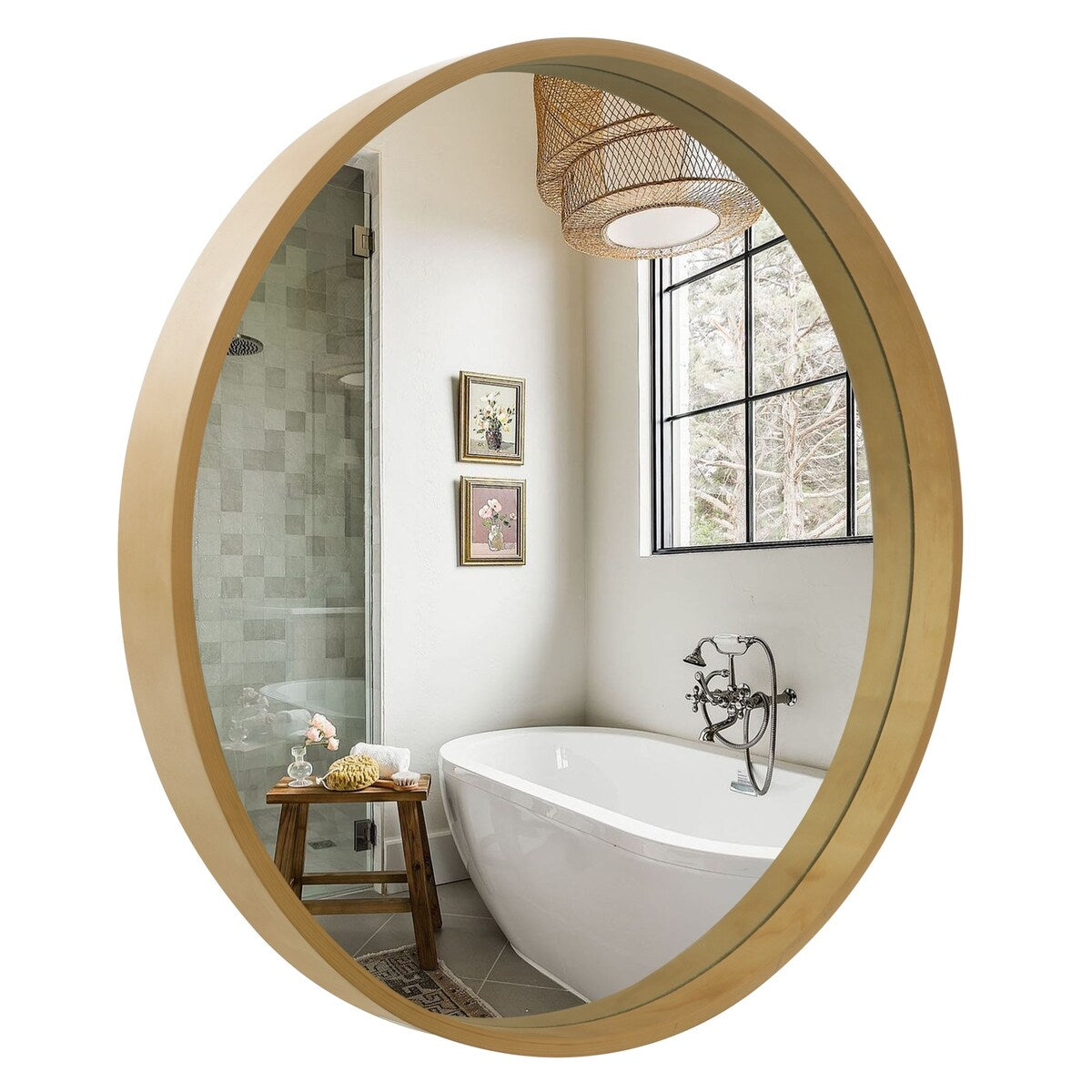 Classic Wooden Frame Farmhouse Round Wall Mirror