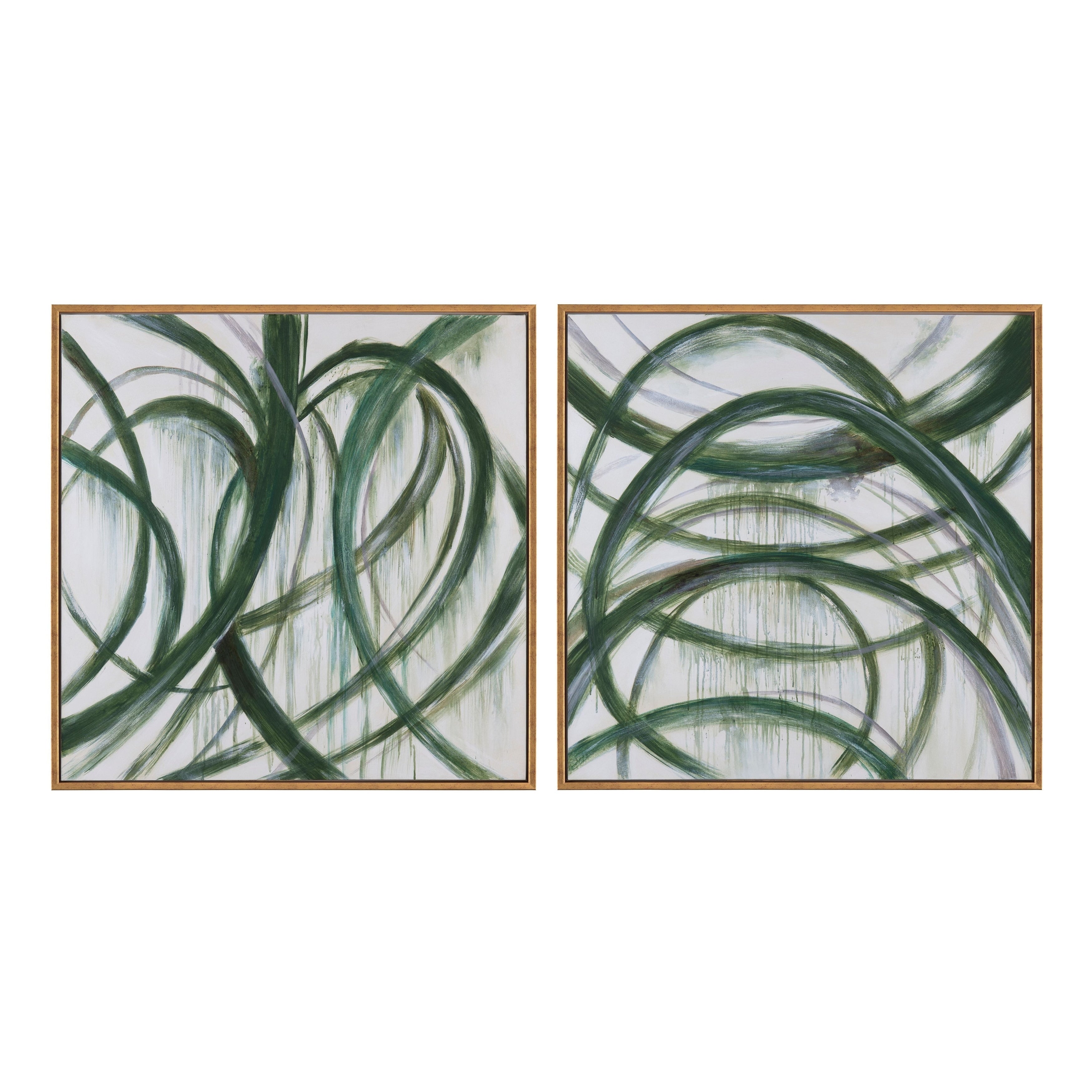 Evergreen Twists Canvas Wall Art with Gold Frame - Green