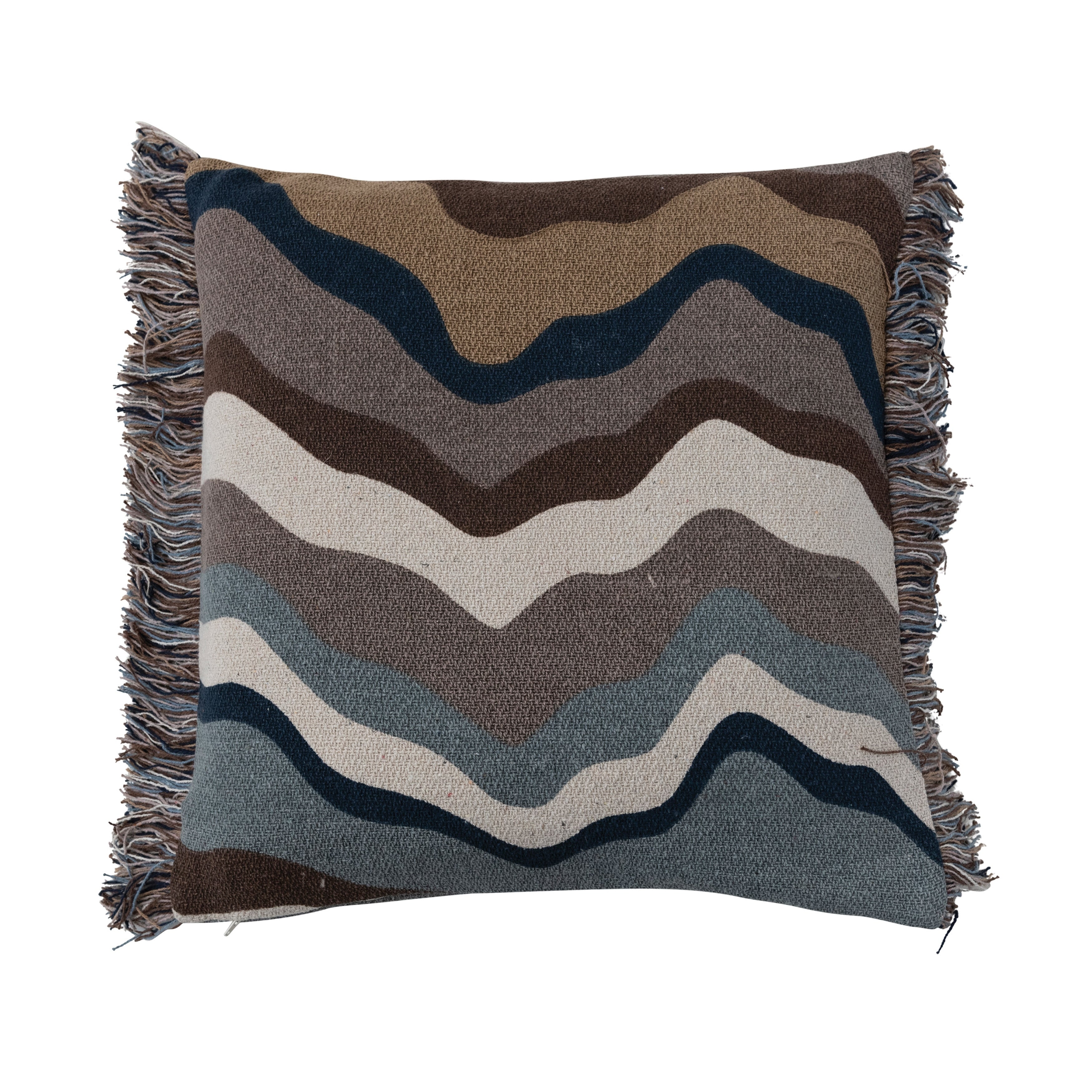 Abstract Print Cotton Throw Pillow Cover with Fringe