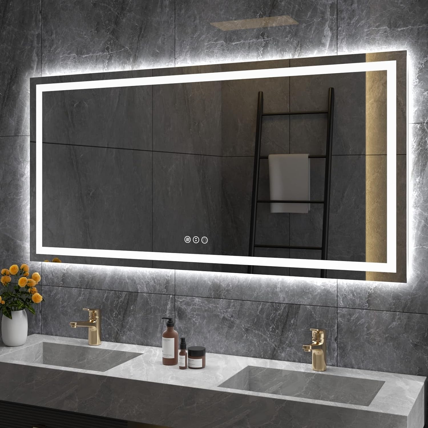 KIOTEE LED Mirror Lights Anti-Fog Frameless Bathroom Vanity Mirror in Tempered Glass