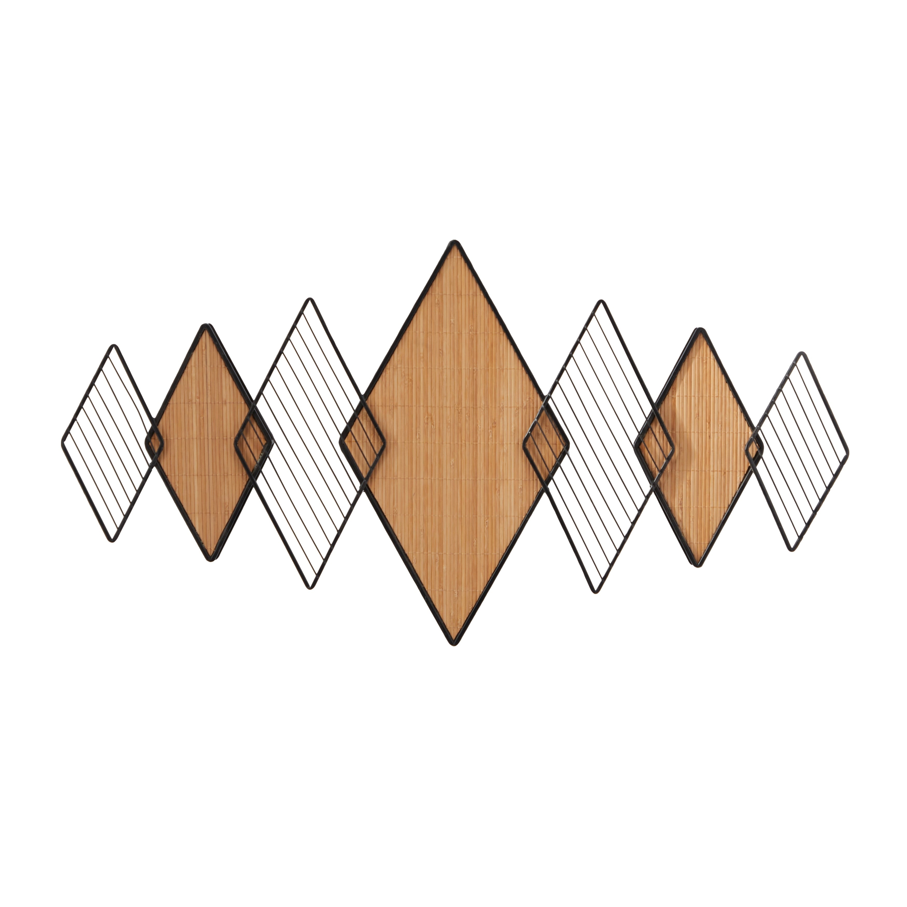 Brown Bamboo Overlapping Diamond Geometric Wall Decor with Metal Wire