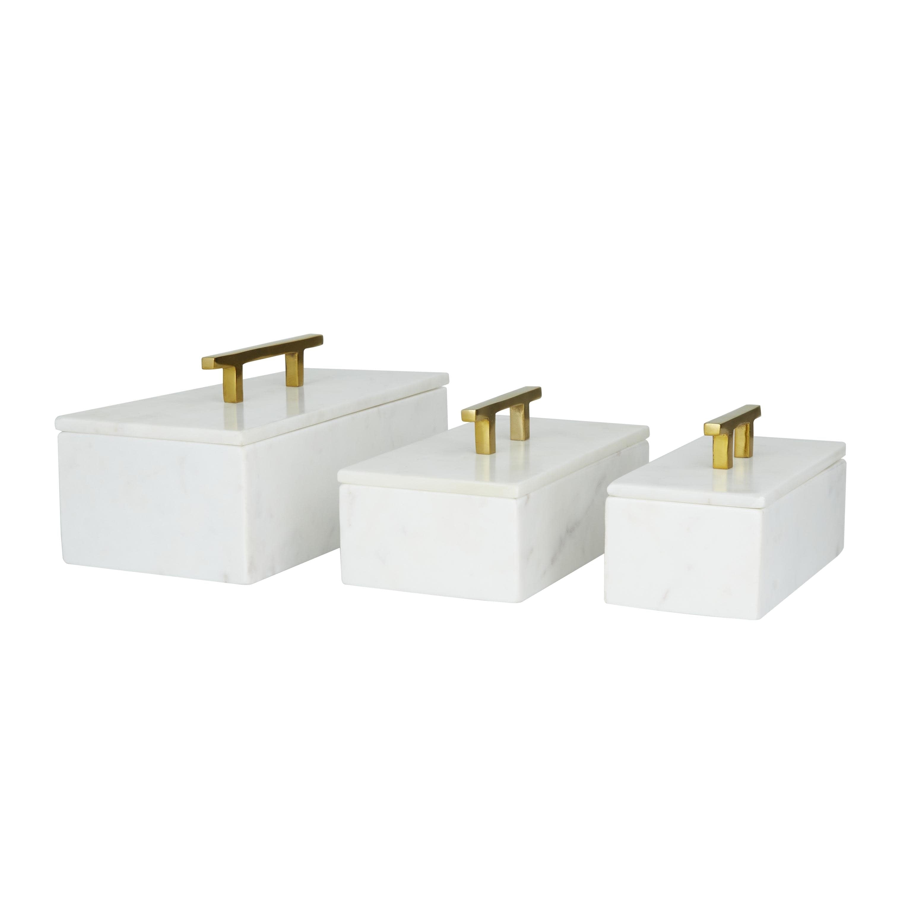 Marble Decorative Box with Gold or Silver Aluminum Handle Set of 3 - Black, White, or Green - Roche River Décor