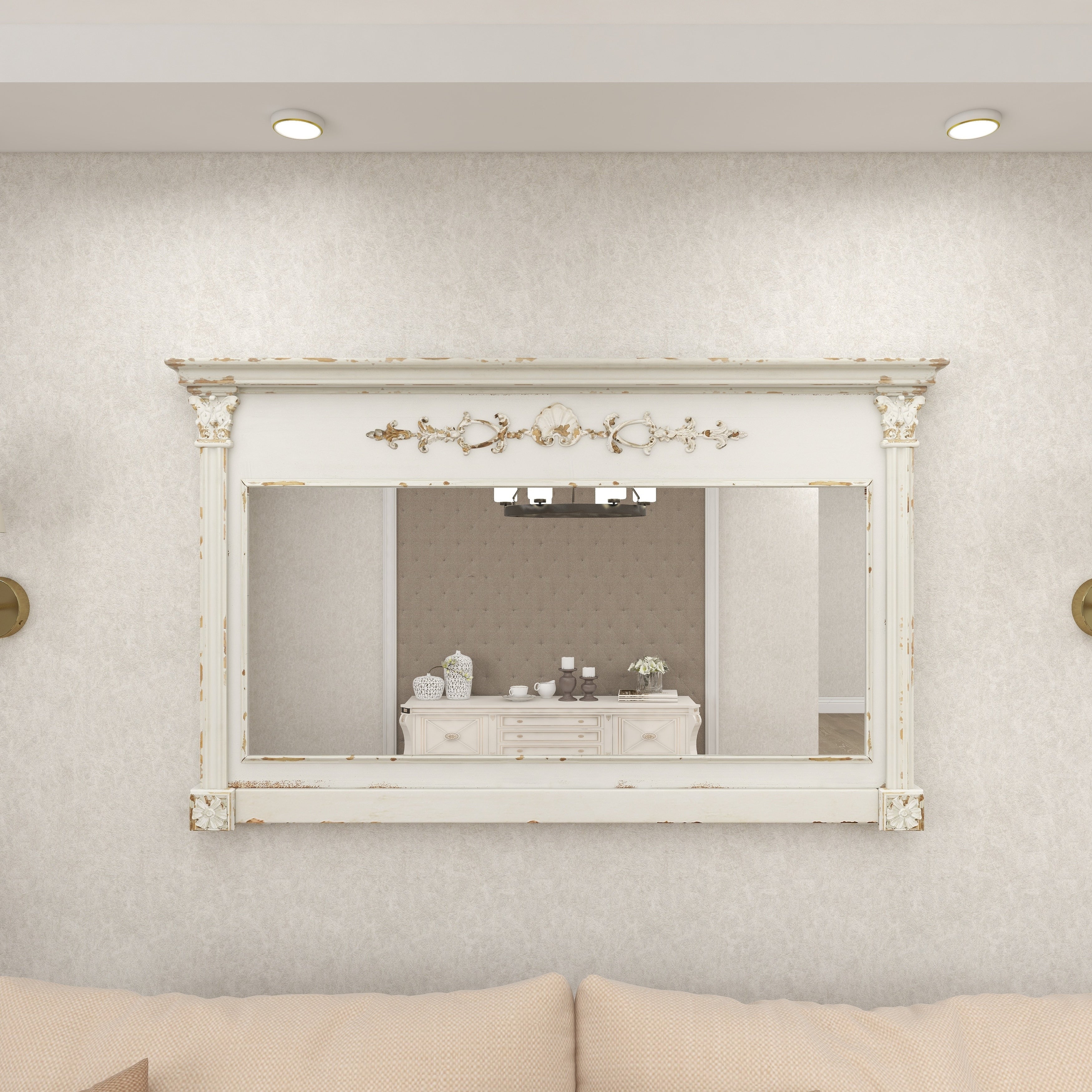 White Wood Vintage Wall Mirror 43 x 35 x 5