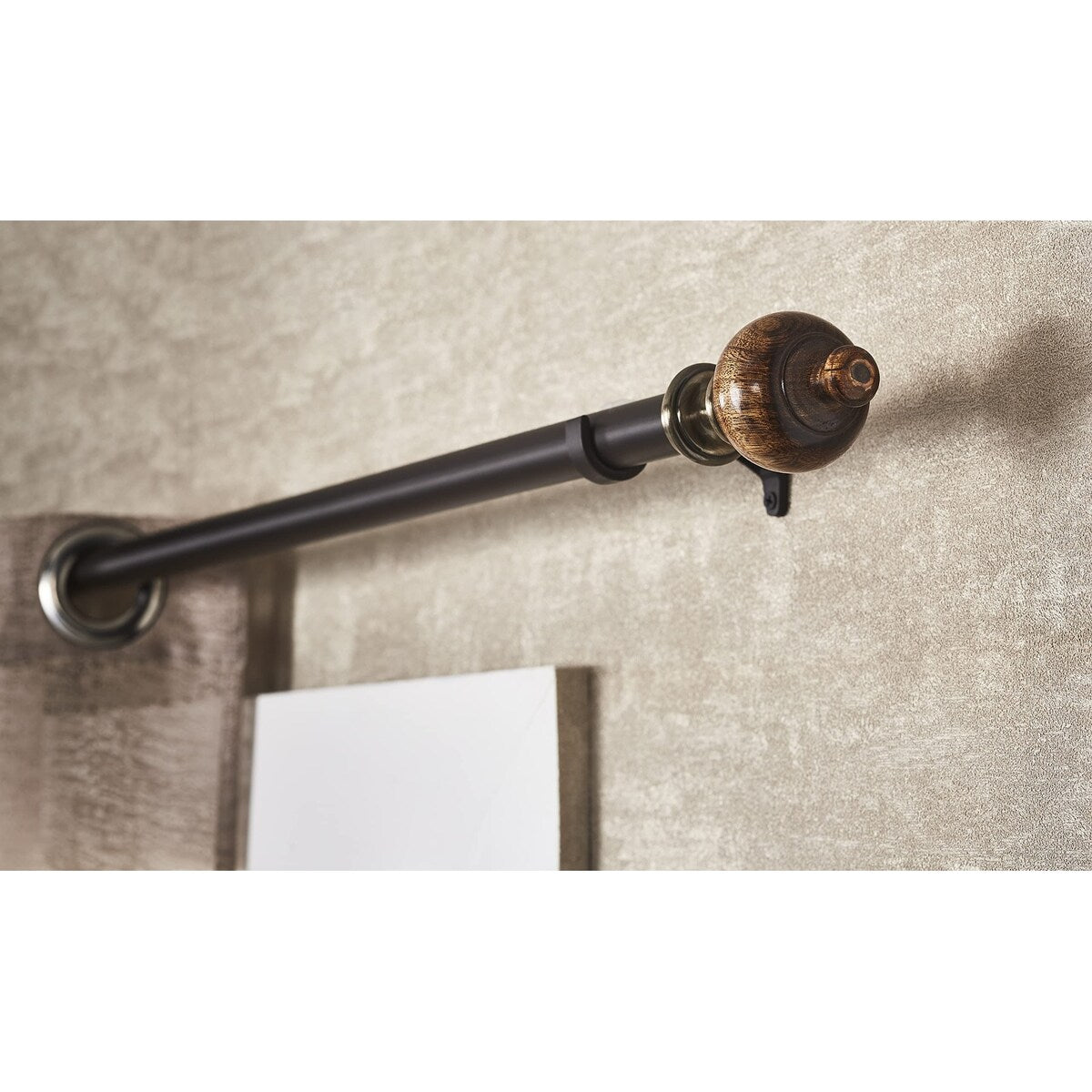 Deco Window Brown adjustable Curtain Rod with Wooden Finials & Bracket