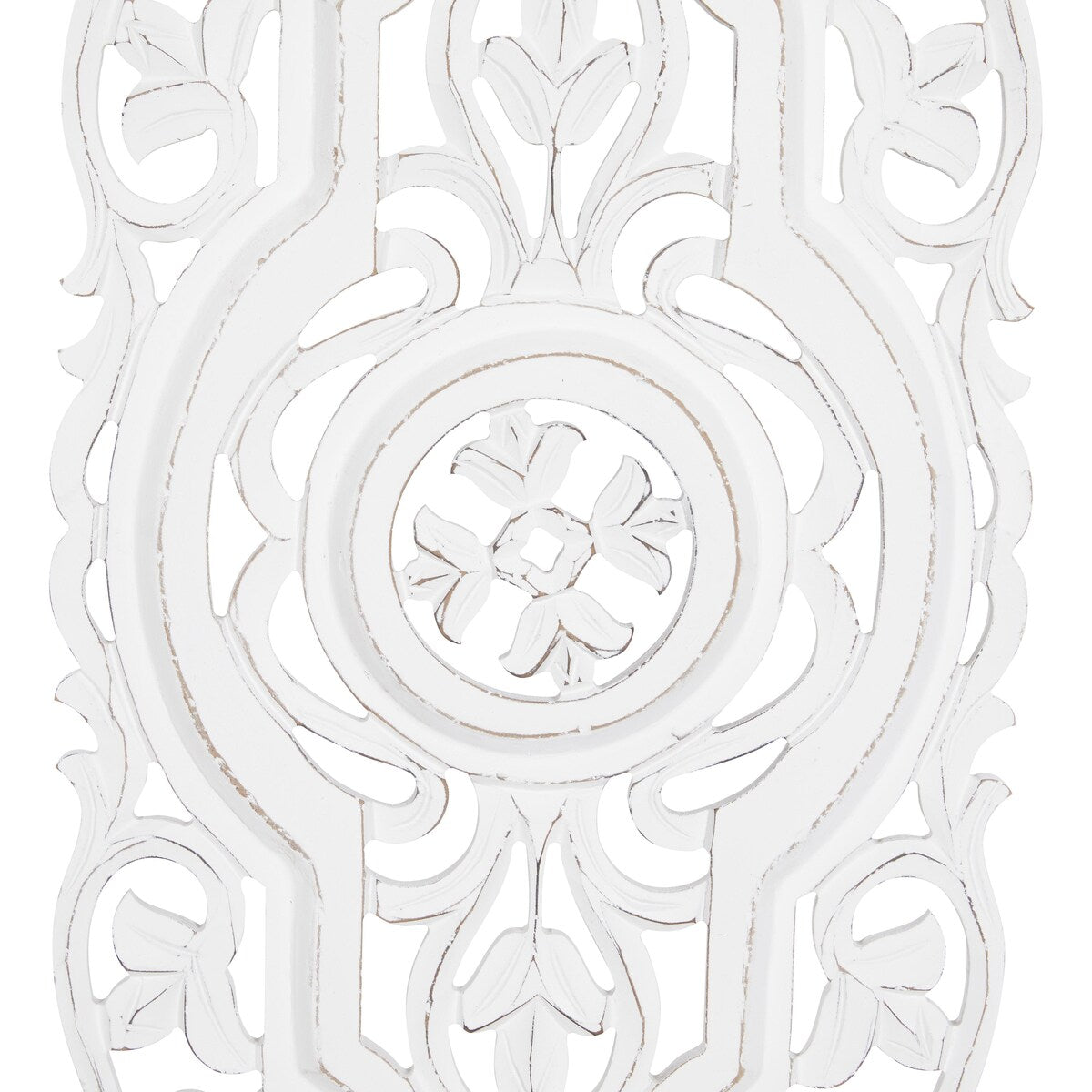 Wood Floral Handmade Intricately Carved Arabesque Home Wall Decor - Set of 2 White - Roche River Decor