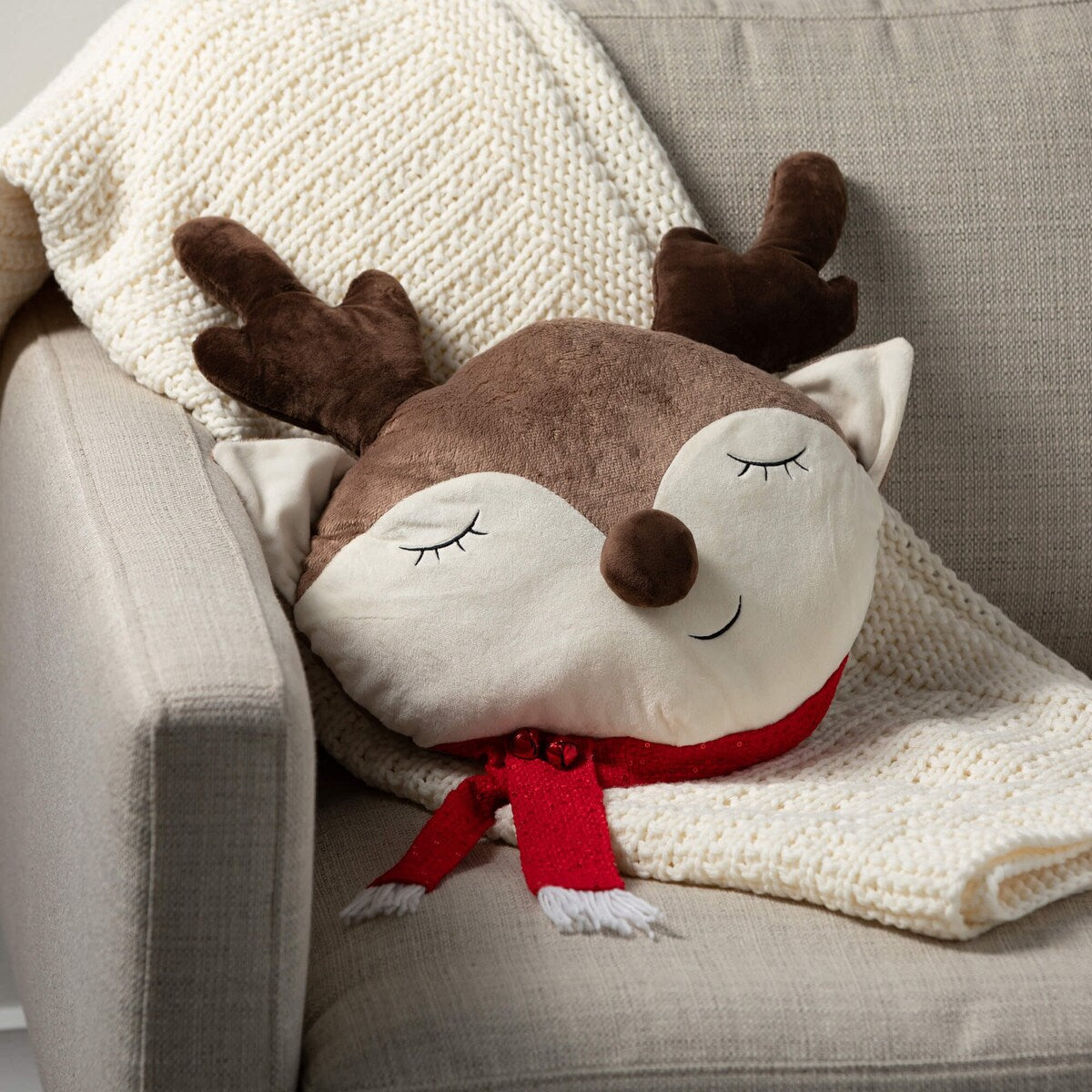 24.5H Sullivans Christmas Sleeping Reindeer Pillow, Multicolor