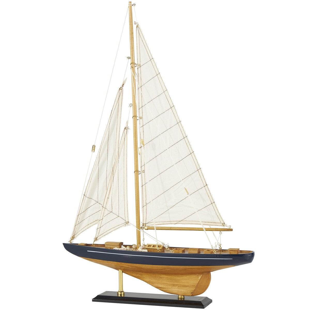 Wood Sail Boat Decorative Sculpture with Beige and Navy Accents and Lifelike Rigging - Brown - Roche River Decor