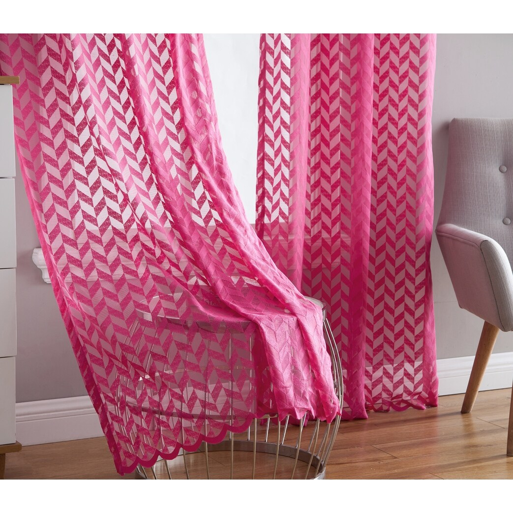 HLC.me Herringbone Lace Thick Semi Sheer Premium Grommet Top Window Curtain Panels Kids Room & Bedroom - Set of 2 Panels