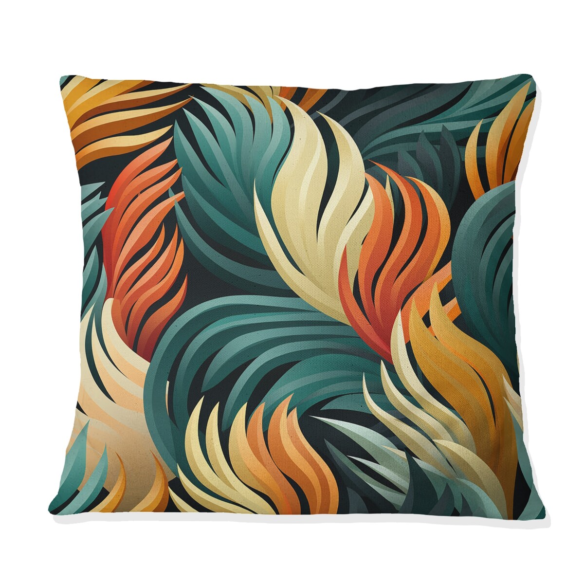 Designart Green And Orange Exotic Jungle Foliage Abstract Printed Throw Pillow