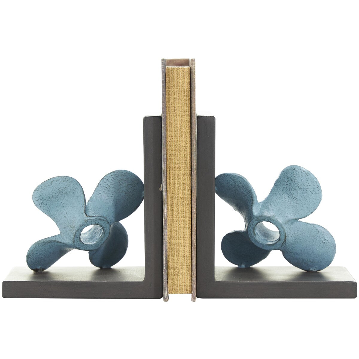 Metal Boat Distressed Propeller Decorative Bookends with Brown L-Shaped Stands - Set of 2 Teal - Roche River Decor