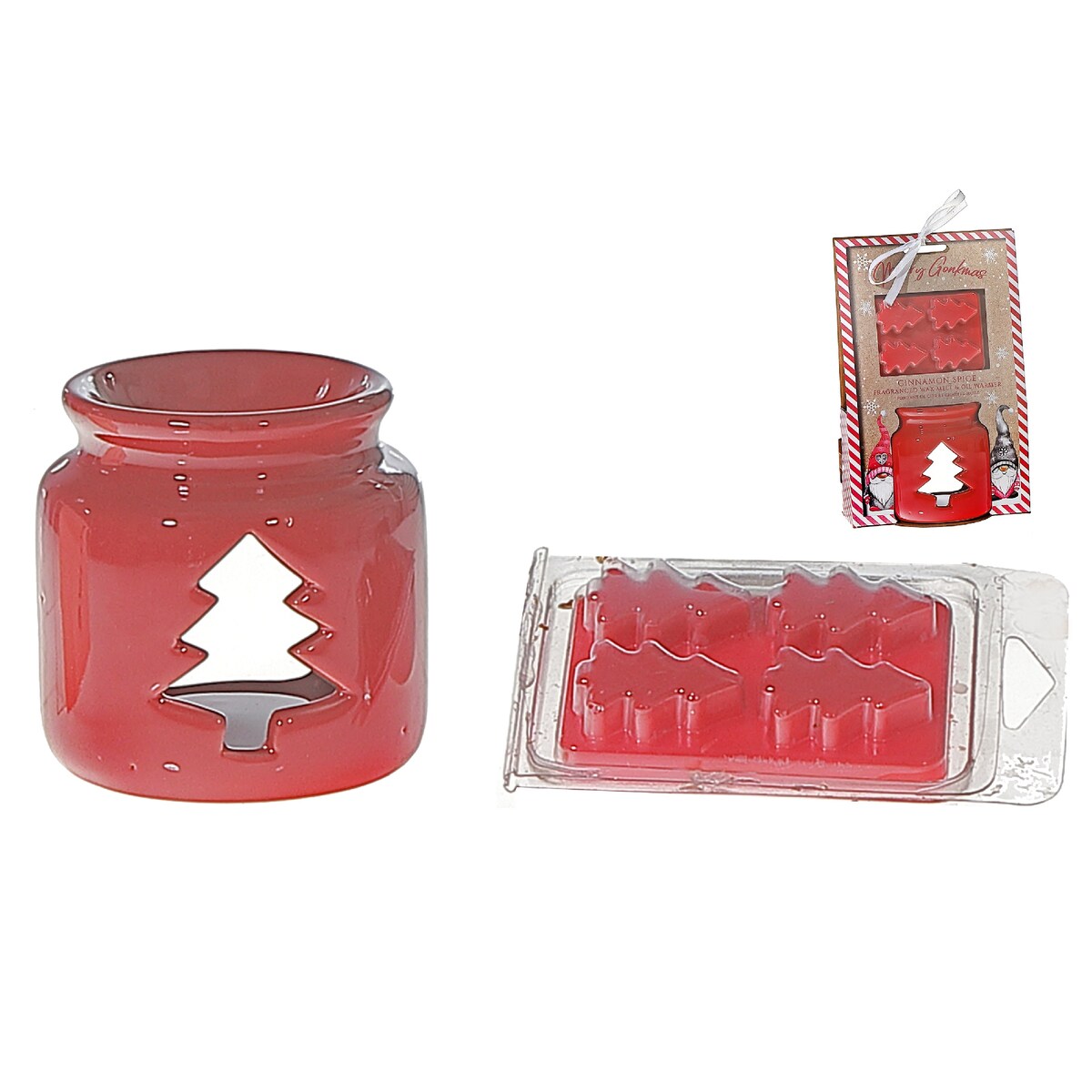 Ceramic Wax Melt Tree Burner Set Cinnamon Spice - Red