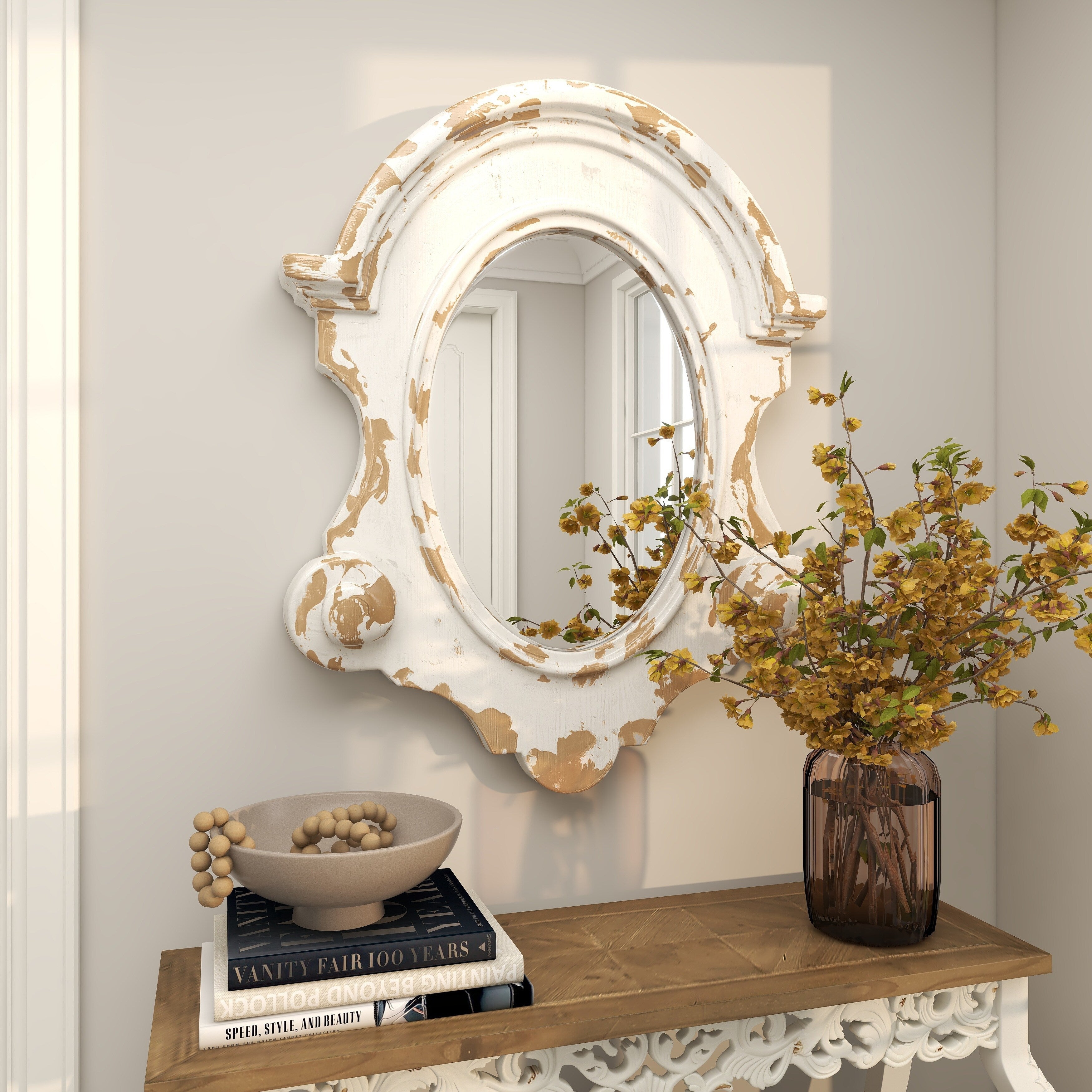 White Wood Vintage Wall Mirror 43 x 35 x 5