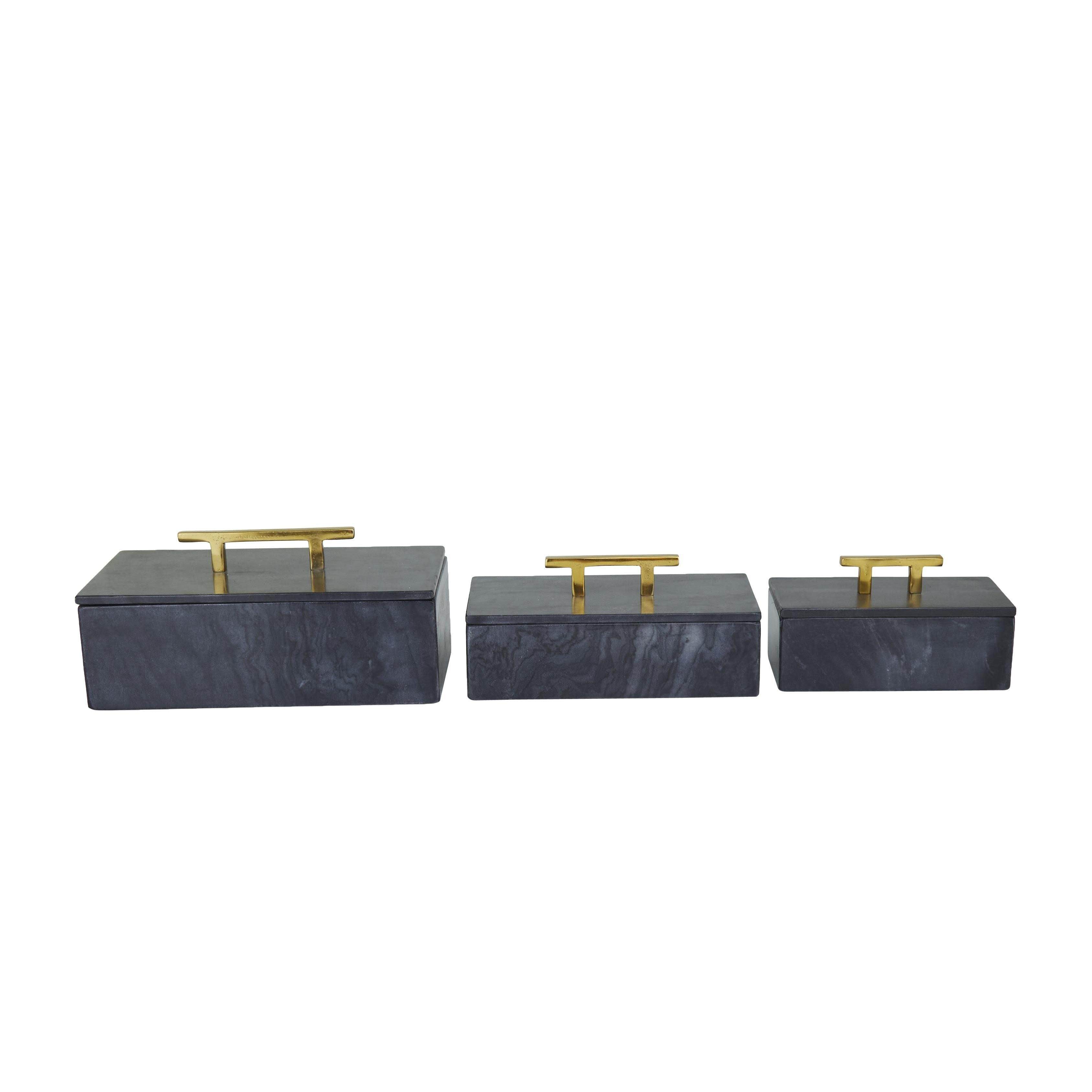 Marble Decorative Box with Gold or Silver Aluminum Handle Set of 3 - Black, White, or Green - Roche River Décor