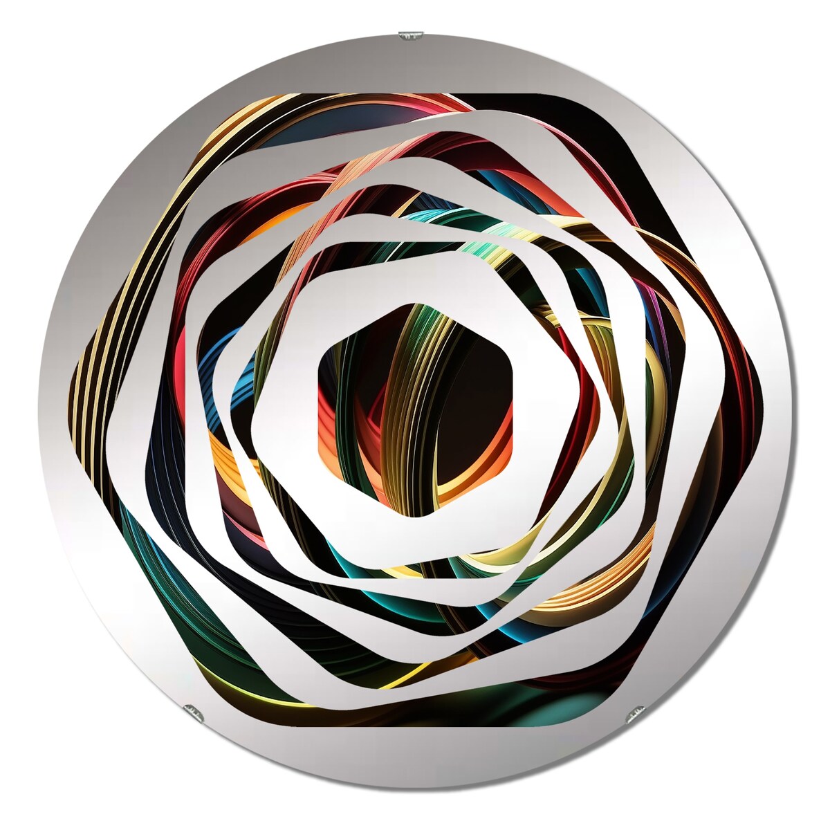 Designart Neon Rainbow 3D Object I - Modern Abstract Spirals Amorphe Decorative Mirror