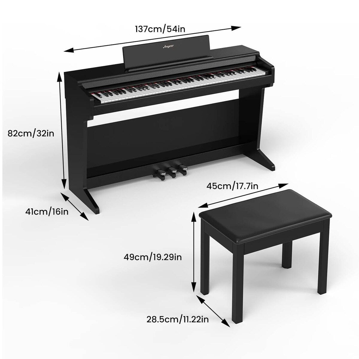 Full Size 88 Key Weighted Hammer Stand Electric Piano with Stool - With Stool