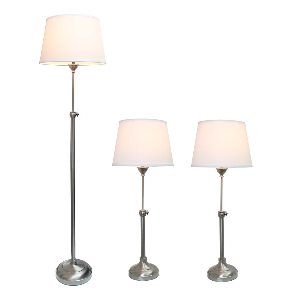 Elegant Designs Brushed Nickel Adjustable 3-Pack Lamp Set (2 Table Lamps, 1 Floor Lamp)