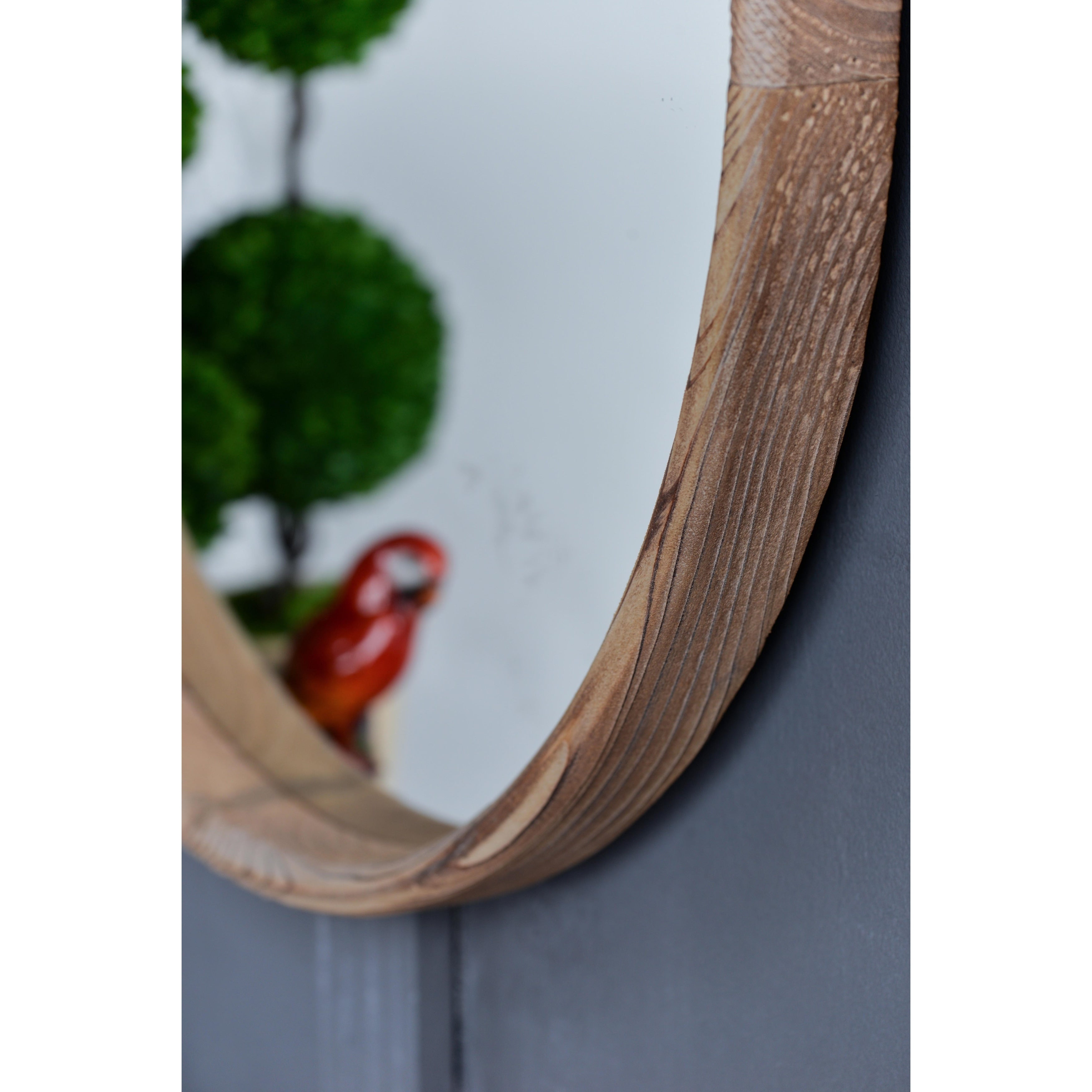 28 Round Wood Mirror, Wall Mounted Mirror Home Decor for Bathroom Living Room - Brown