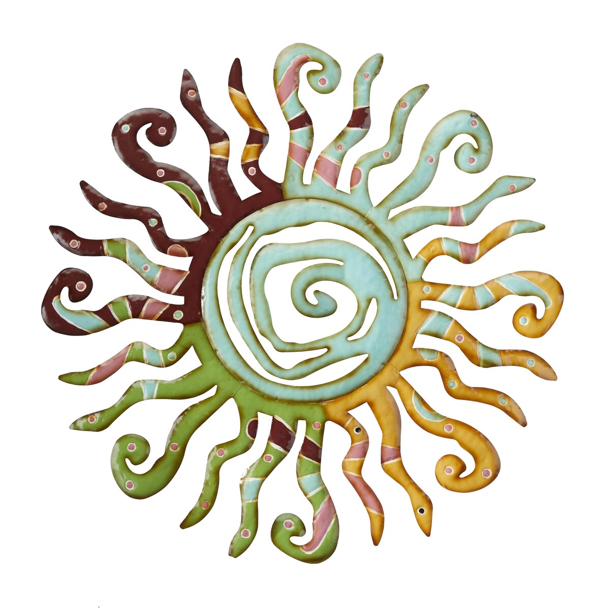 Metal Sun Indoor Outdoor Home Wall Decor with Abstract Patterns - Multi Colored - Roche River Decor