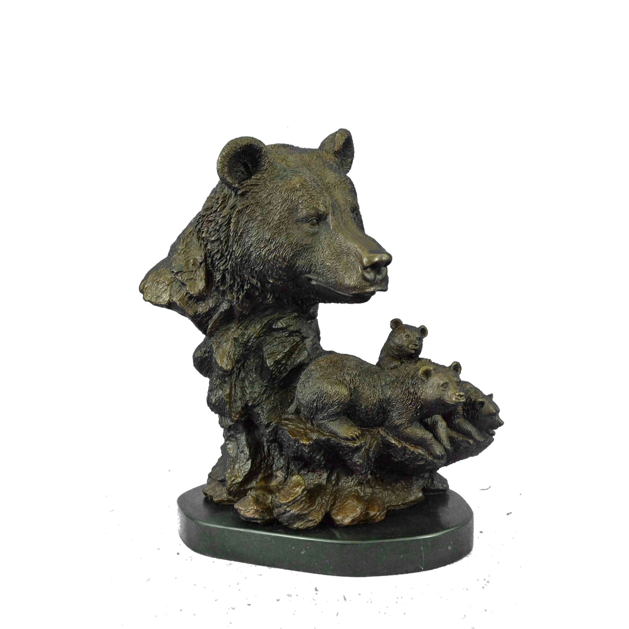 Western Art Deco Black Bear Mother Bronze Marble Sculpture Statue Hot Cast Gift