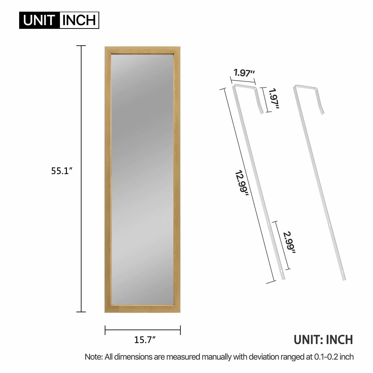 Modern Full-length Rectangular Wall-Mounted Hanging Door Mirror