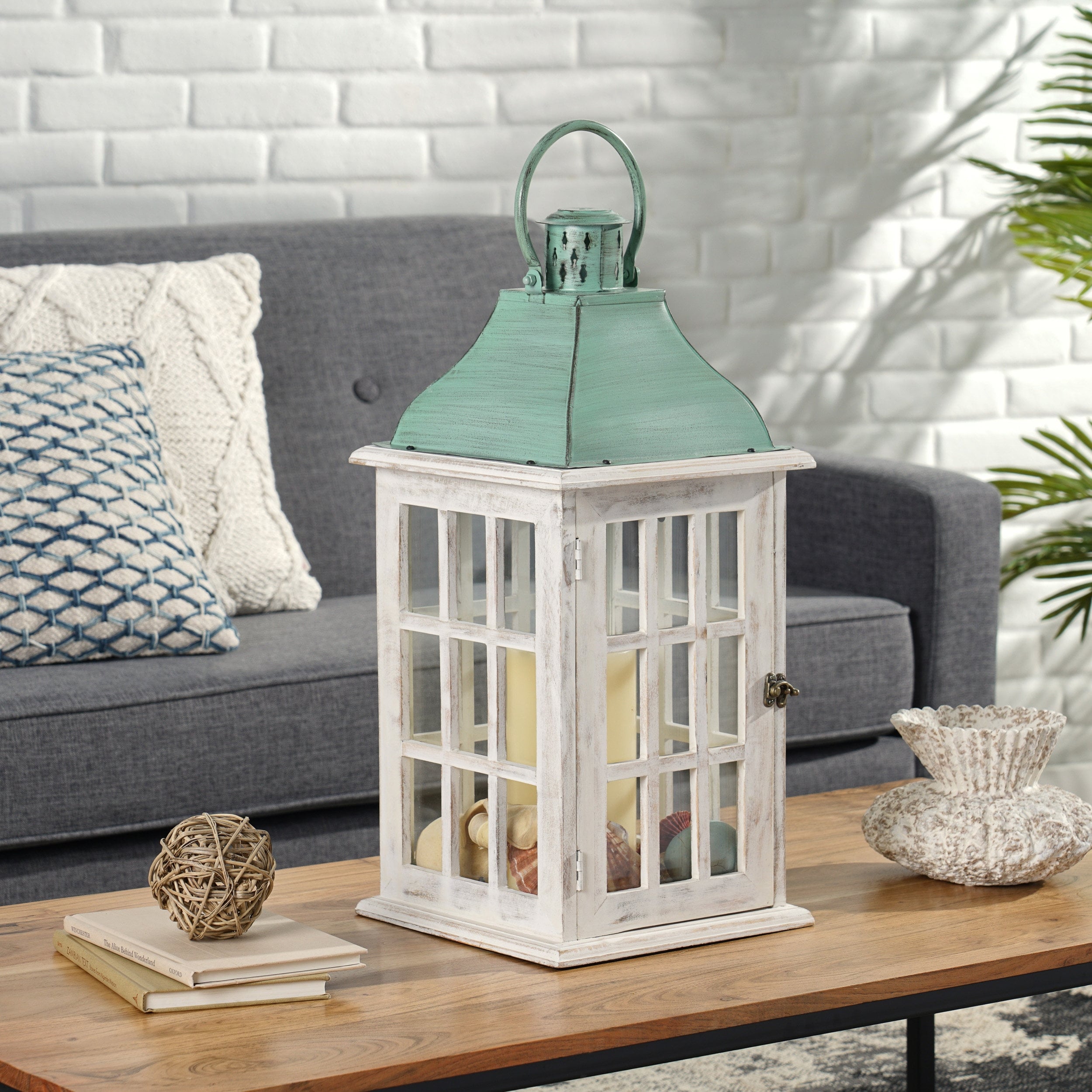 Hooven Indoor Mango Wood Handcrafted Decorative Lantern by Christopher Knight Home