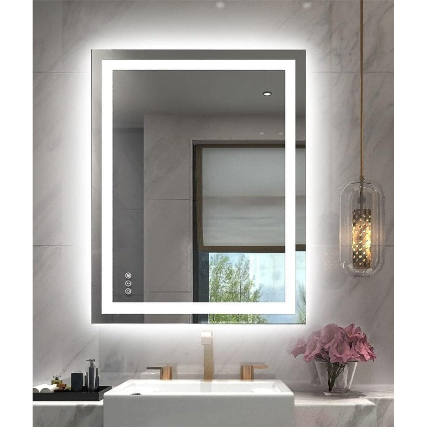 KIOTEE LED Mirror Lights Anti-Fog Frameless Bathroom Vanity Mirror in Tempered Glass