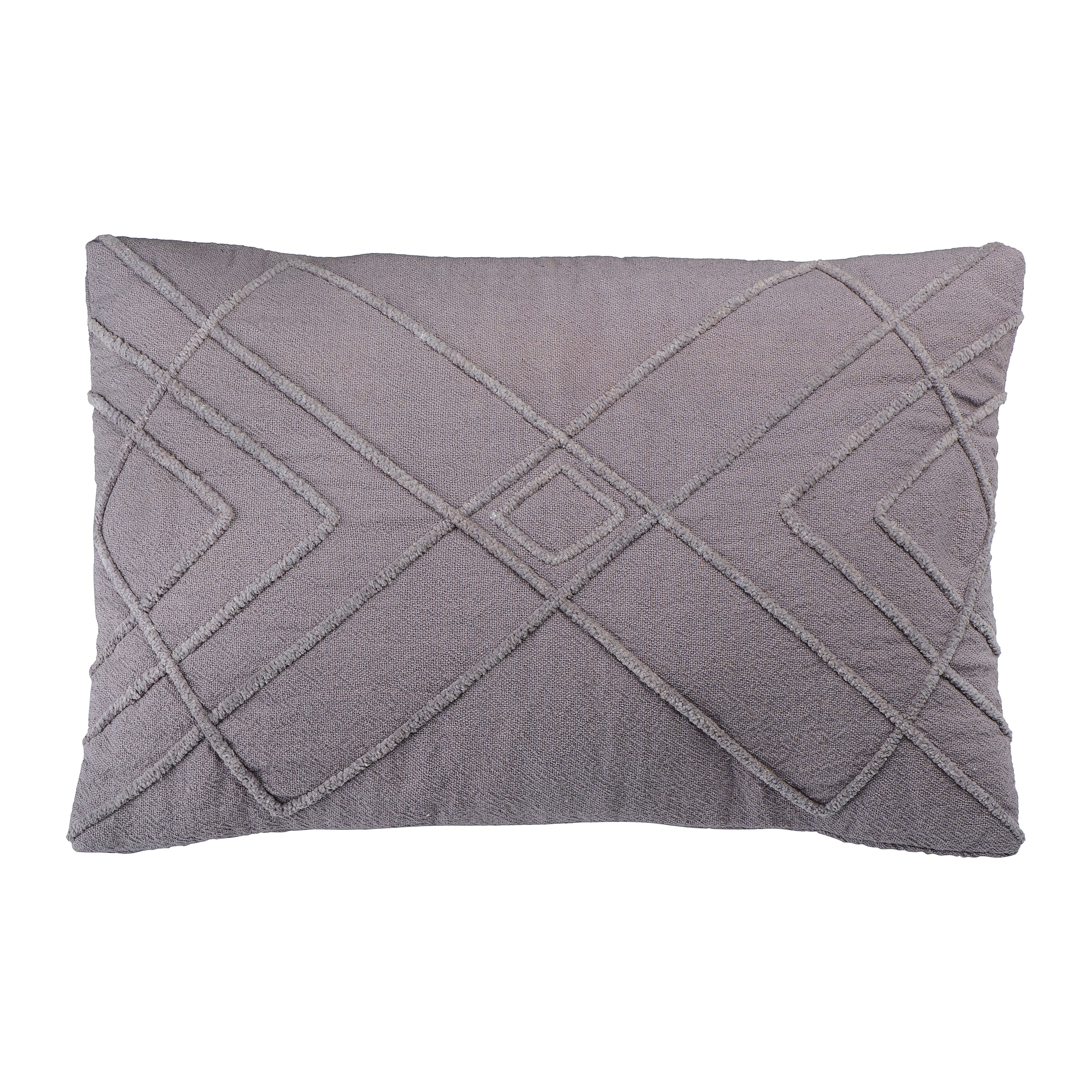 Embroidered Cotton Geometric Lumbar Pillow