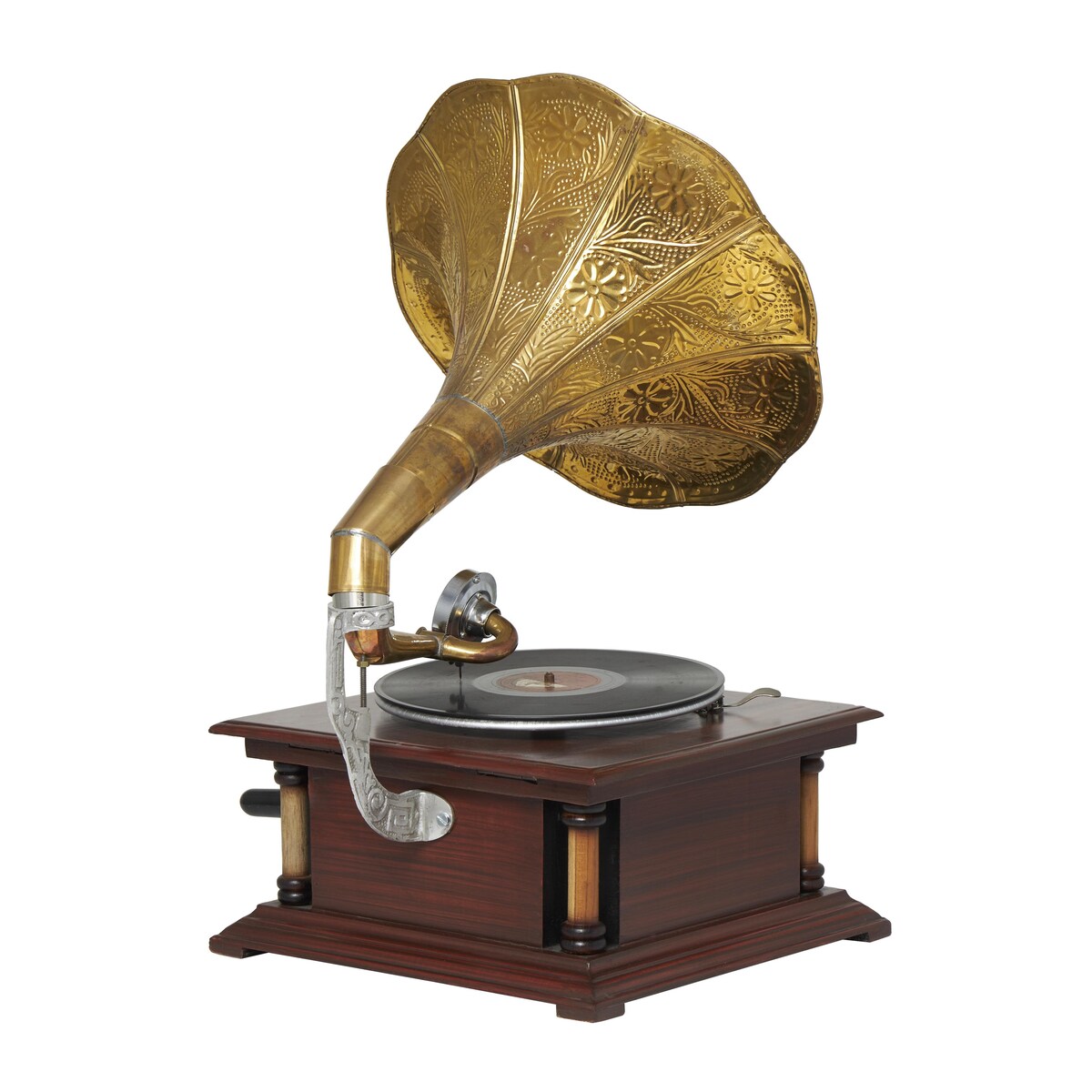 Wood Functional Gramophone with Record - Brown - Roche River Decor