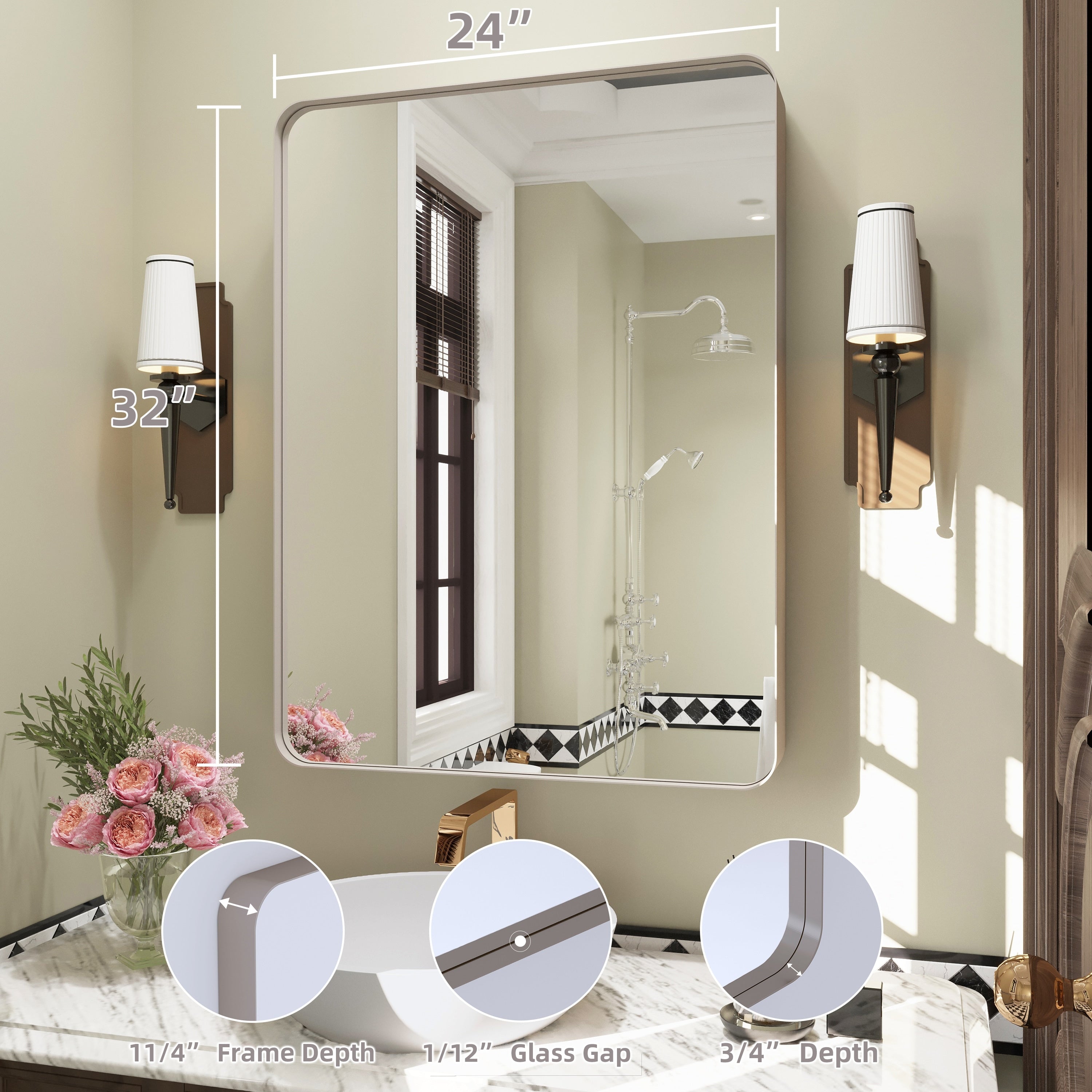 QuivaraView Rectangular Aluminum Framed Bathroom Vanity Mirror