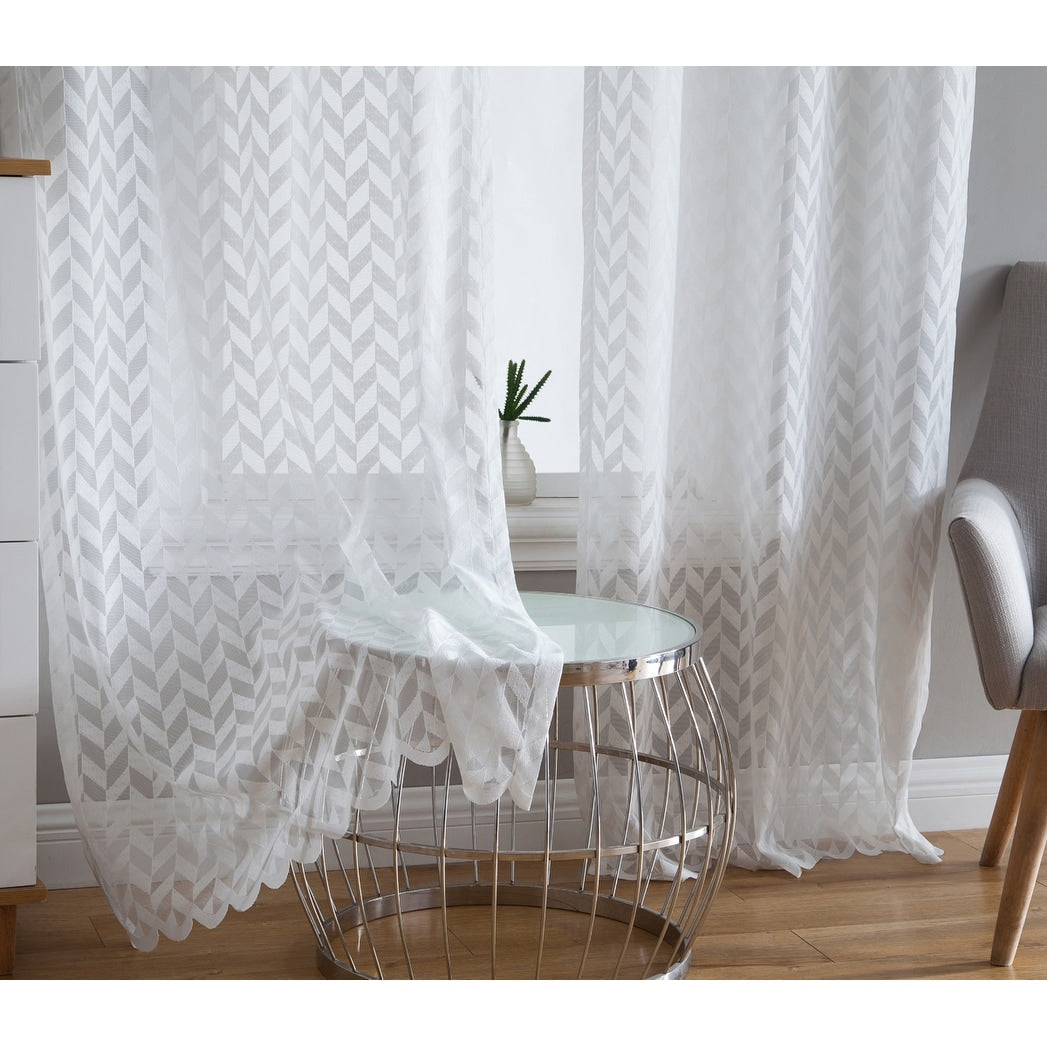 HLC.me Herringbone Lace Thick Semi Sheer Premium Grommet Top Window Curtain Panels Kids Room & Bedroom - Set of 2 Panels