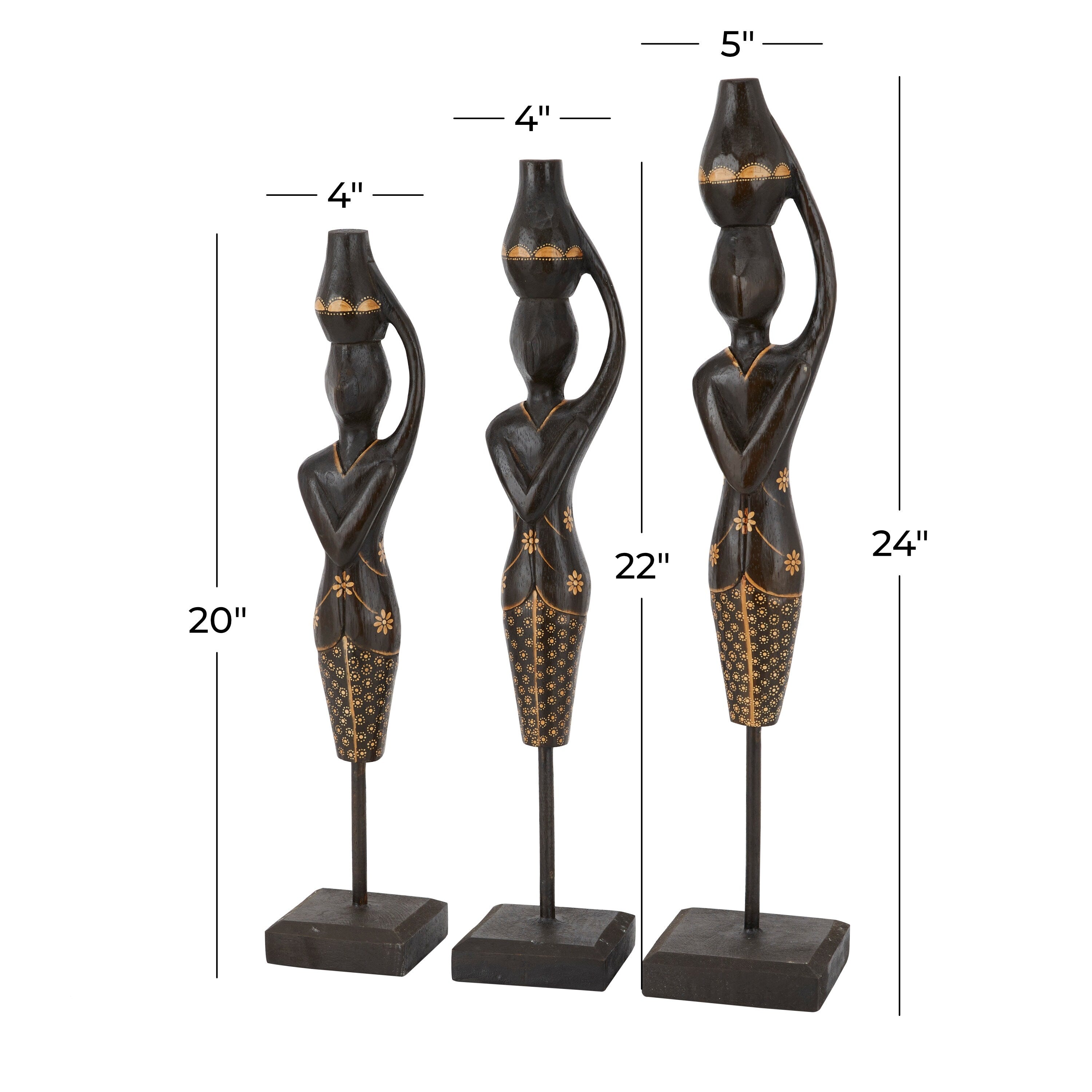 Black Wood Bohemian Sculptures (Set of 3) - S/3 23, 21, 20H